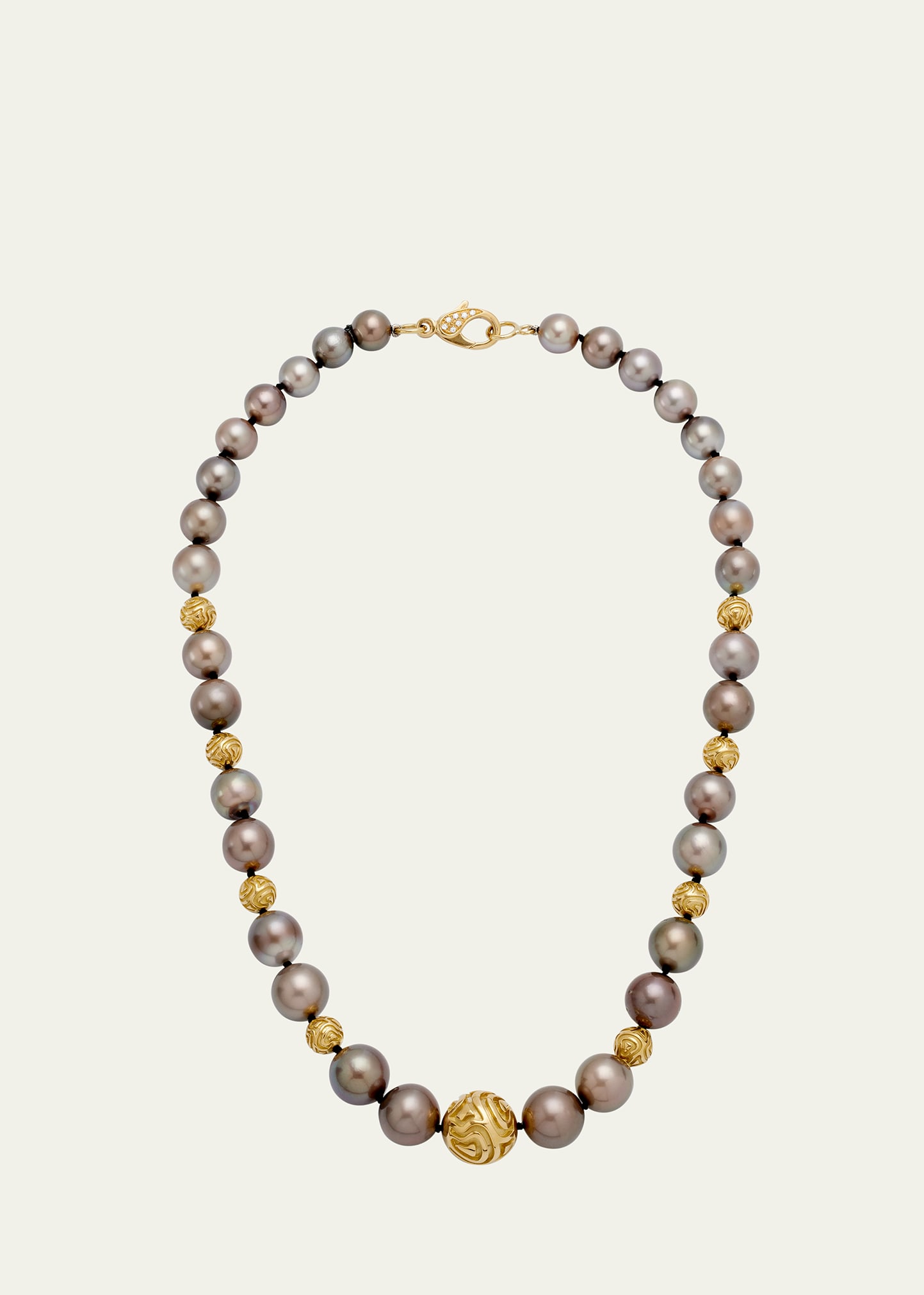 Gold Bead Necklace with Pearl, Agate, and Diamonds