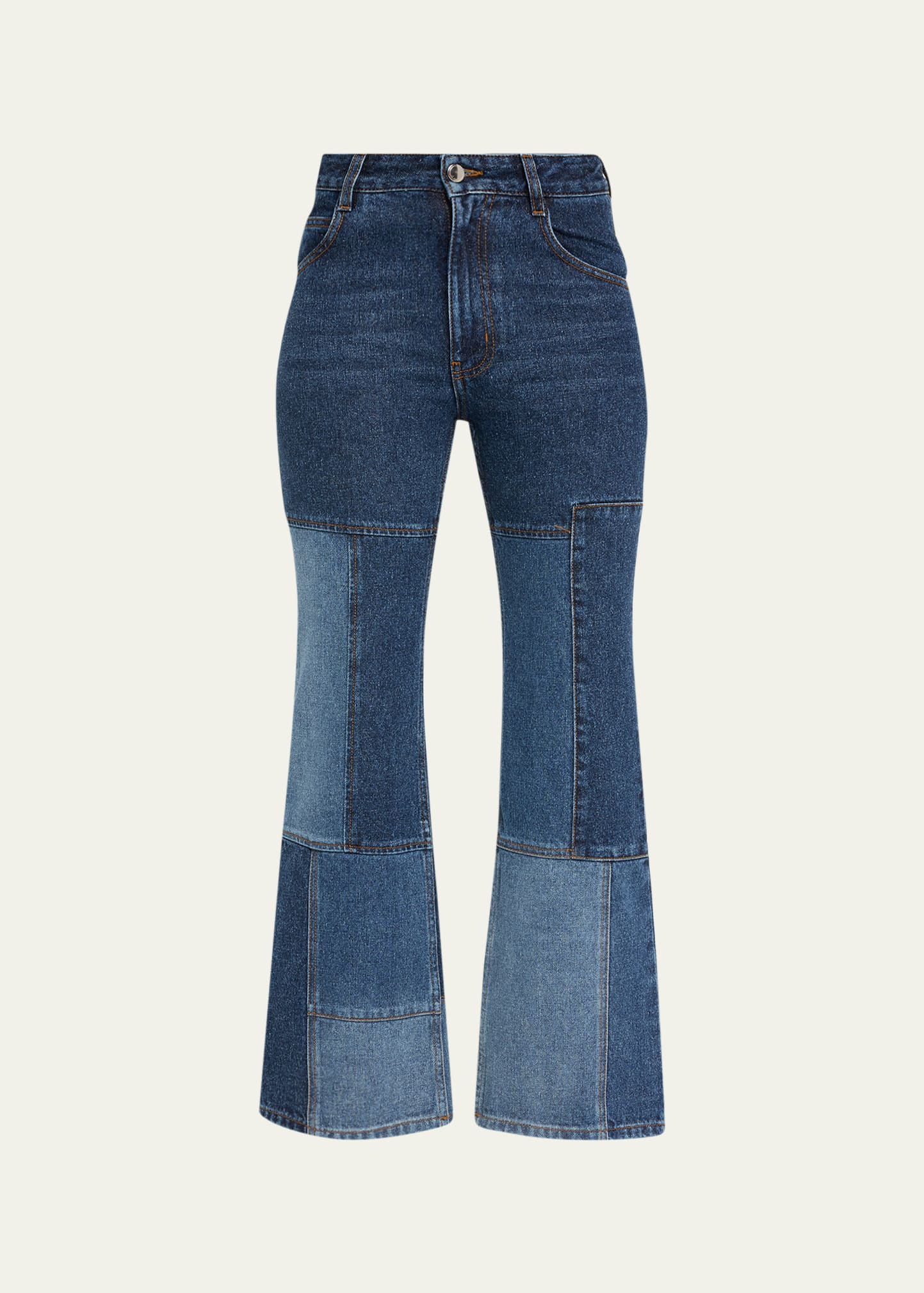 Chloé Patchwork Denim Flare-leg Pants In Multicolor Blue 1