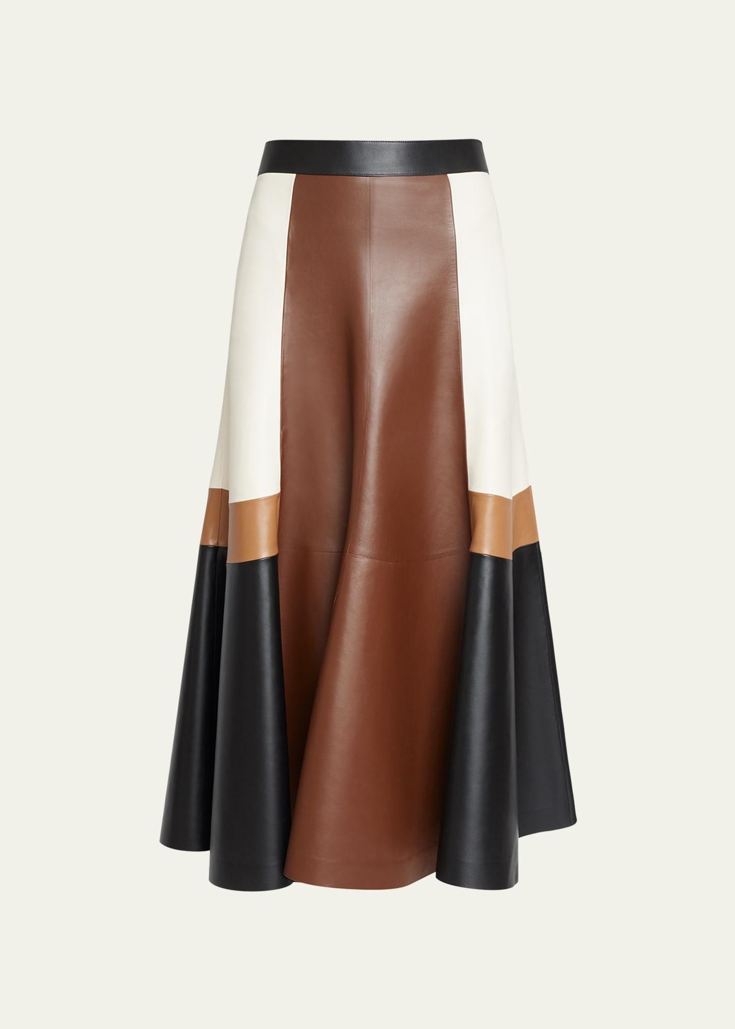 Chloé Colour-blocked Leather Midi Skirt In Multicolor Brown