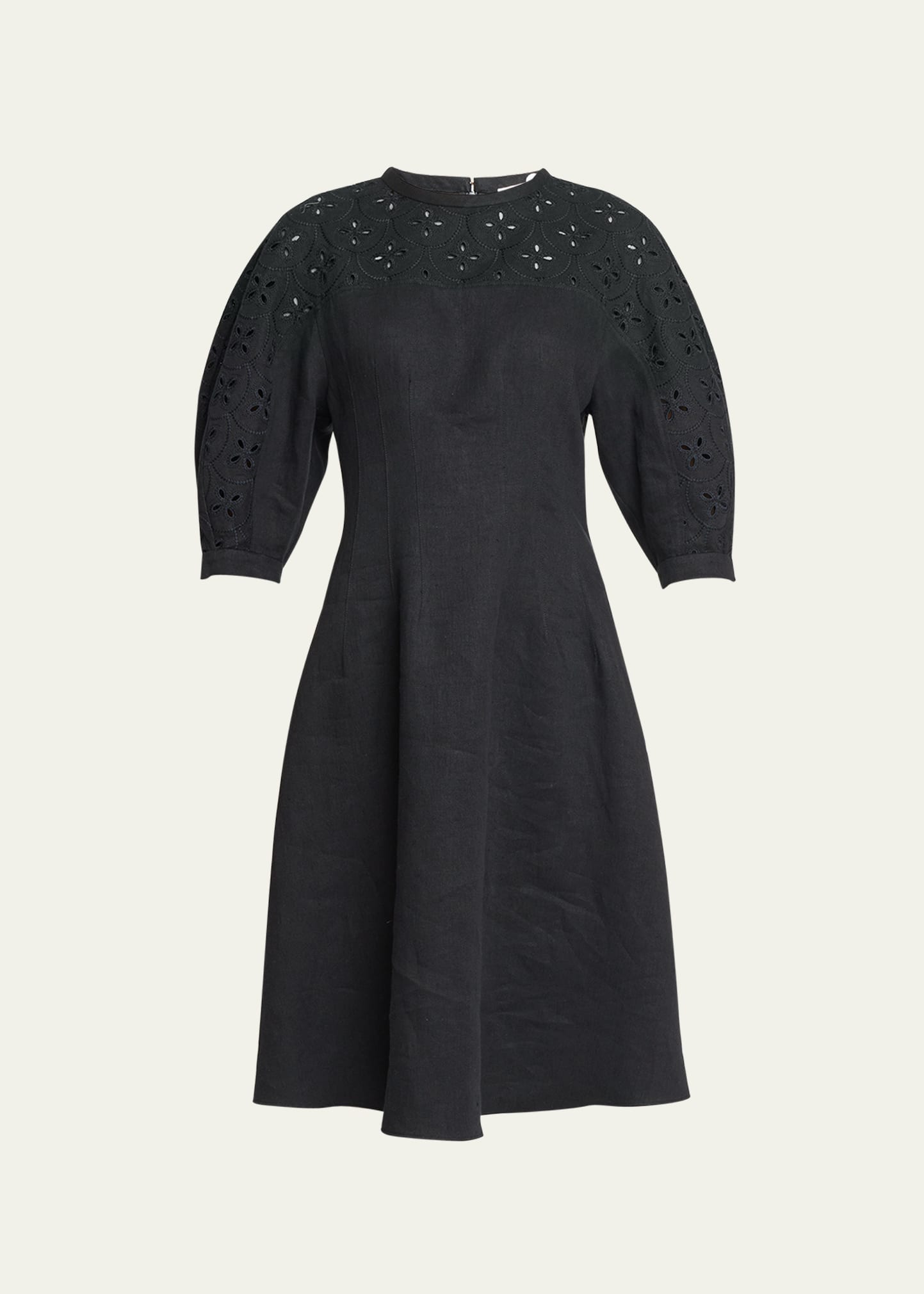 Chloé Linen Midi Dress With Eyelet Embroidery In Black