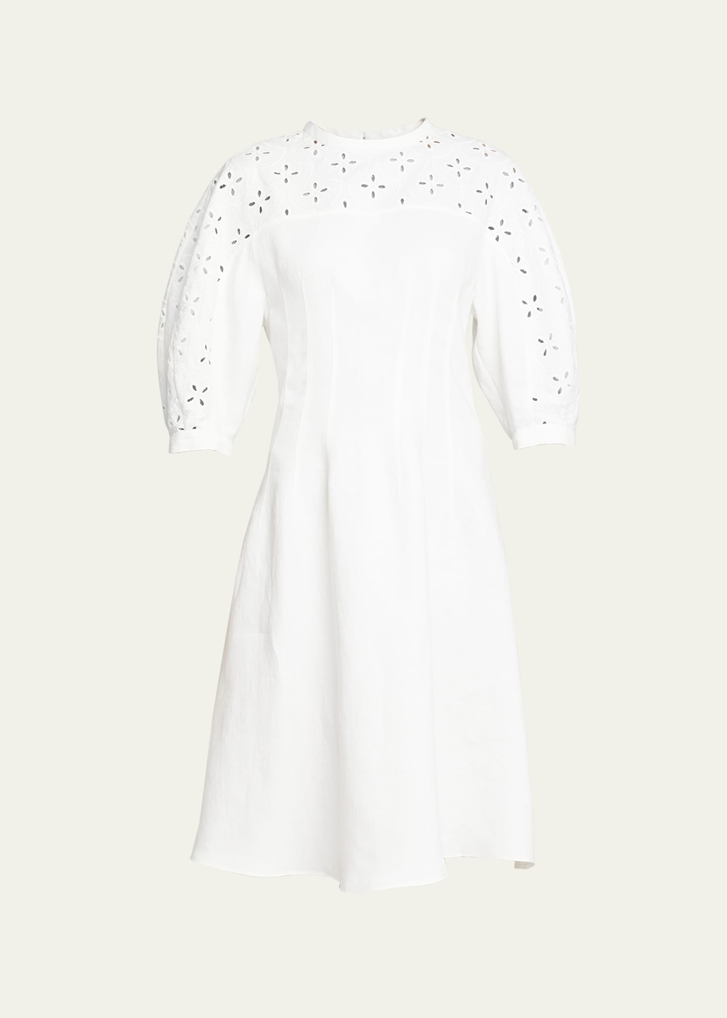 Linen Midi Dress with Eyelet Embroidery