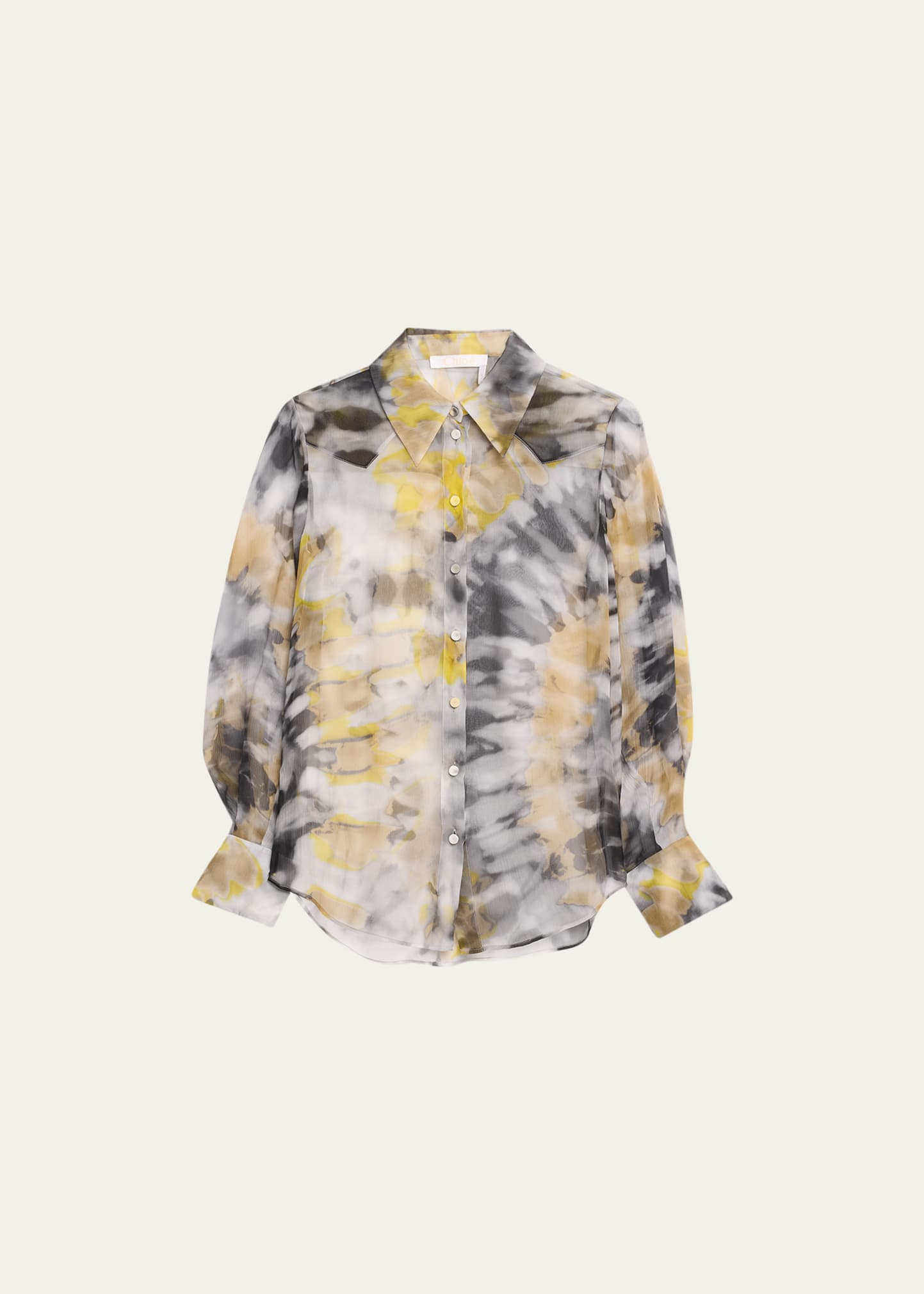 Printed Crepe De Chine Button Down Top