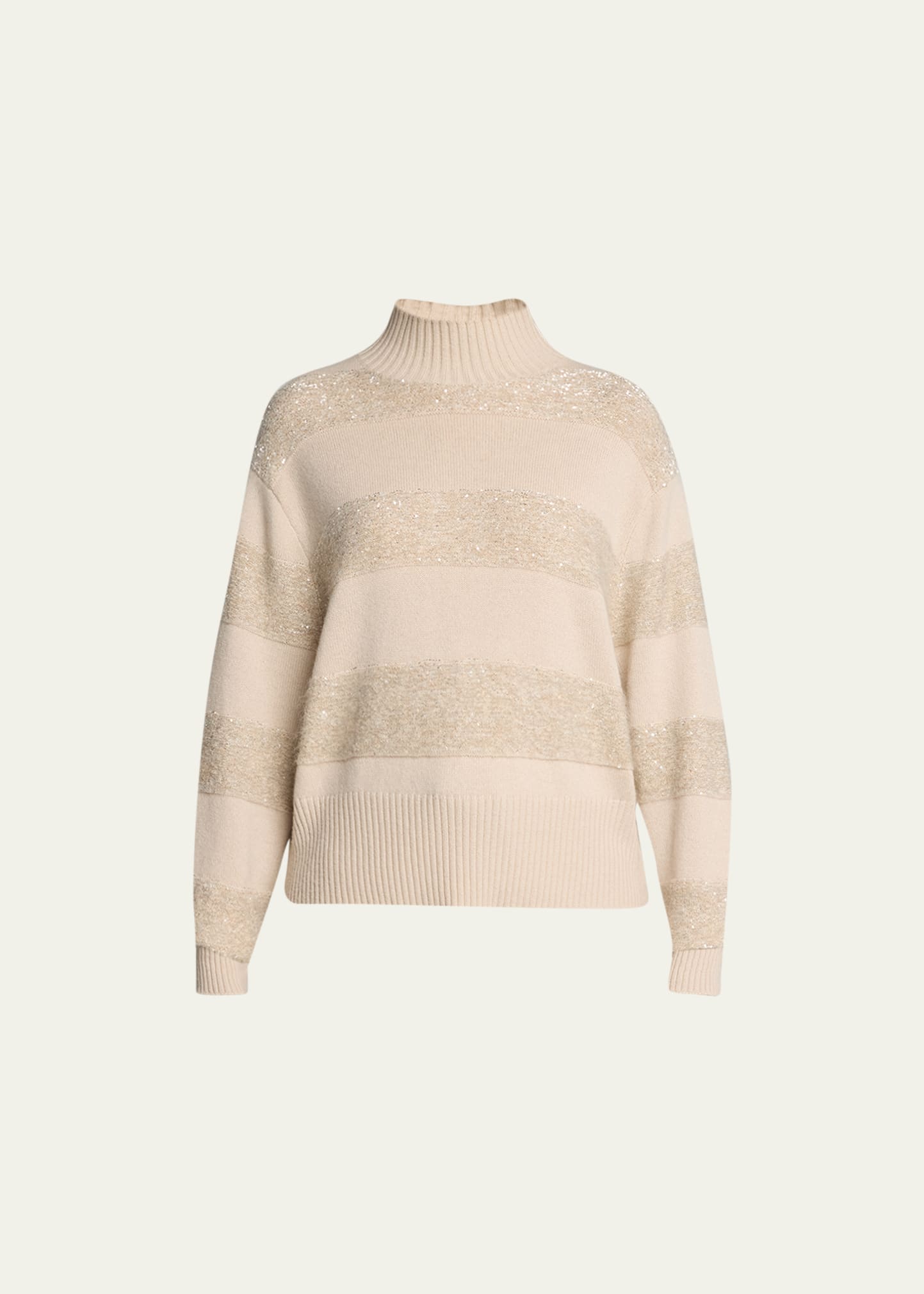 Shop Brunello Cucinelli Sequined Stripe Wool-cashmere Sweater In Cls40 Beige
