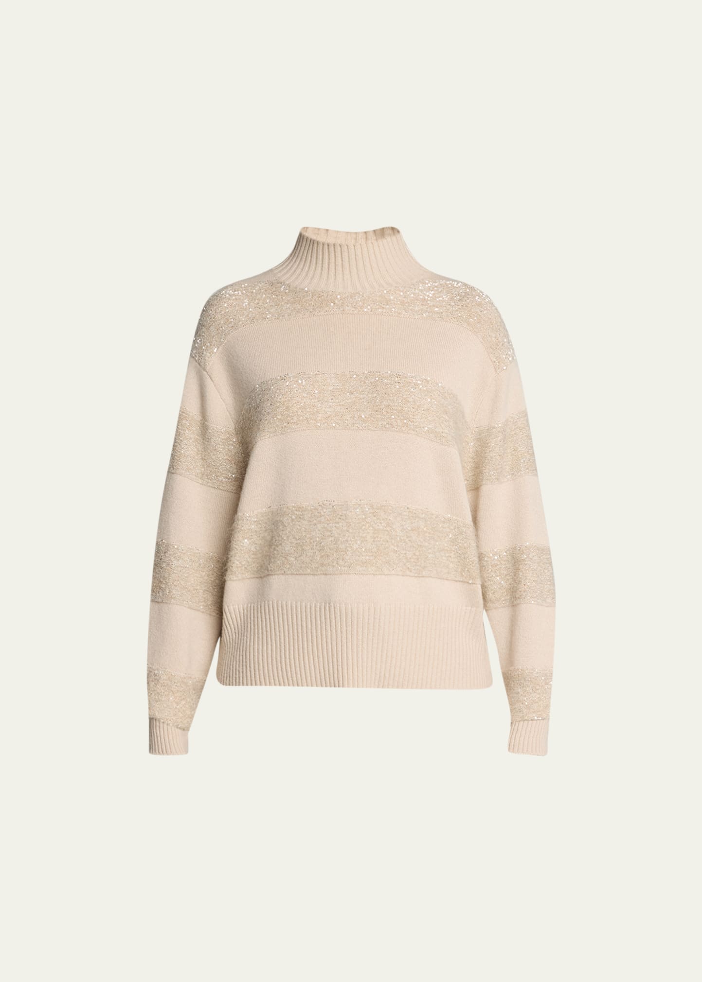 Brunello Cucinelli Sequin-embellished Stripe Wool-cashmere Sweater In Cls40 Beige