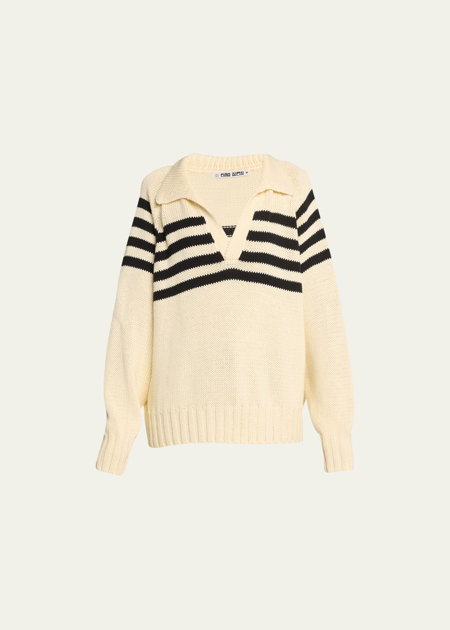 Liliana Stripe V-Neck Polo Sweater