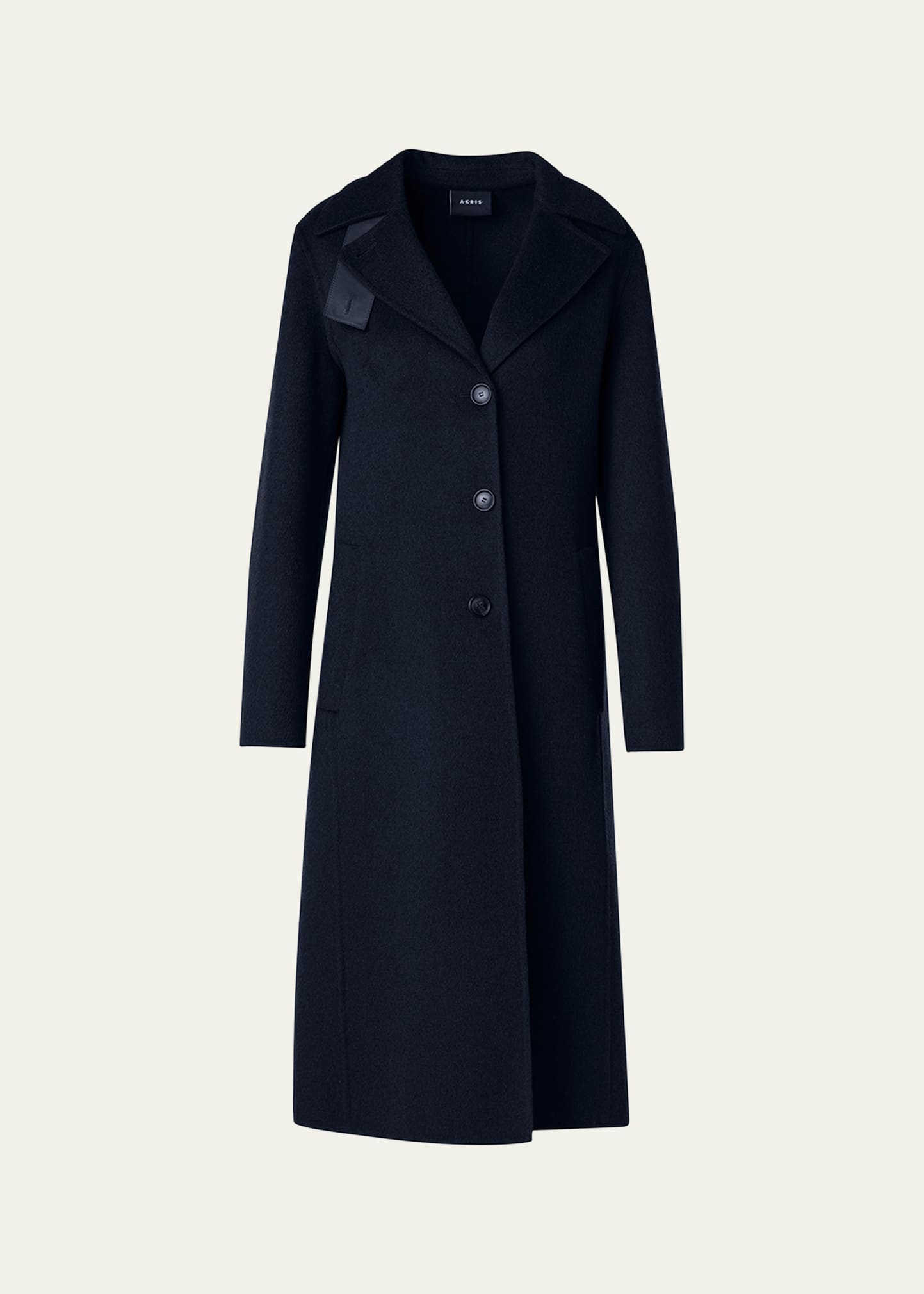 Shop Akris Leather Collar Cashmere Coat In Navy