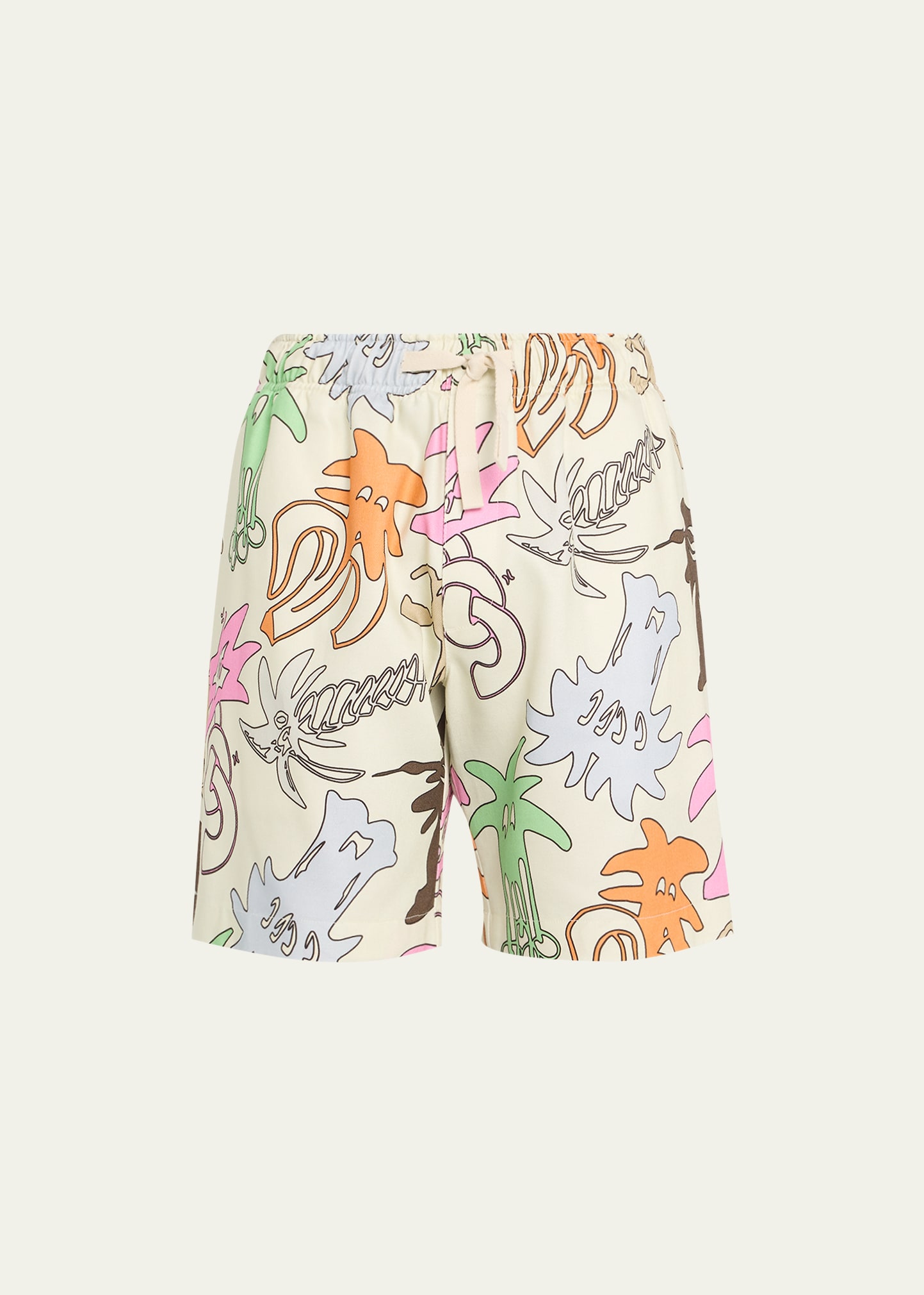 Palm Angels Men's Palmity Graphic Drawstring Shorts In Butter