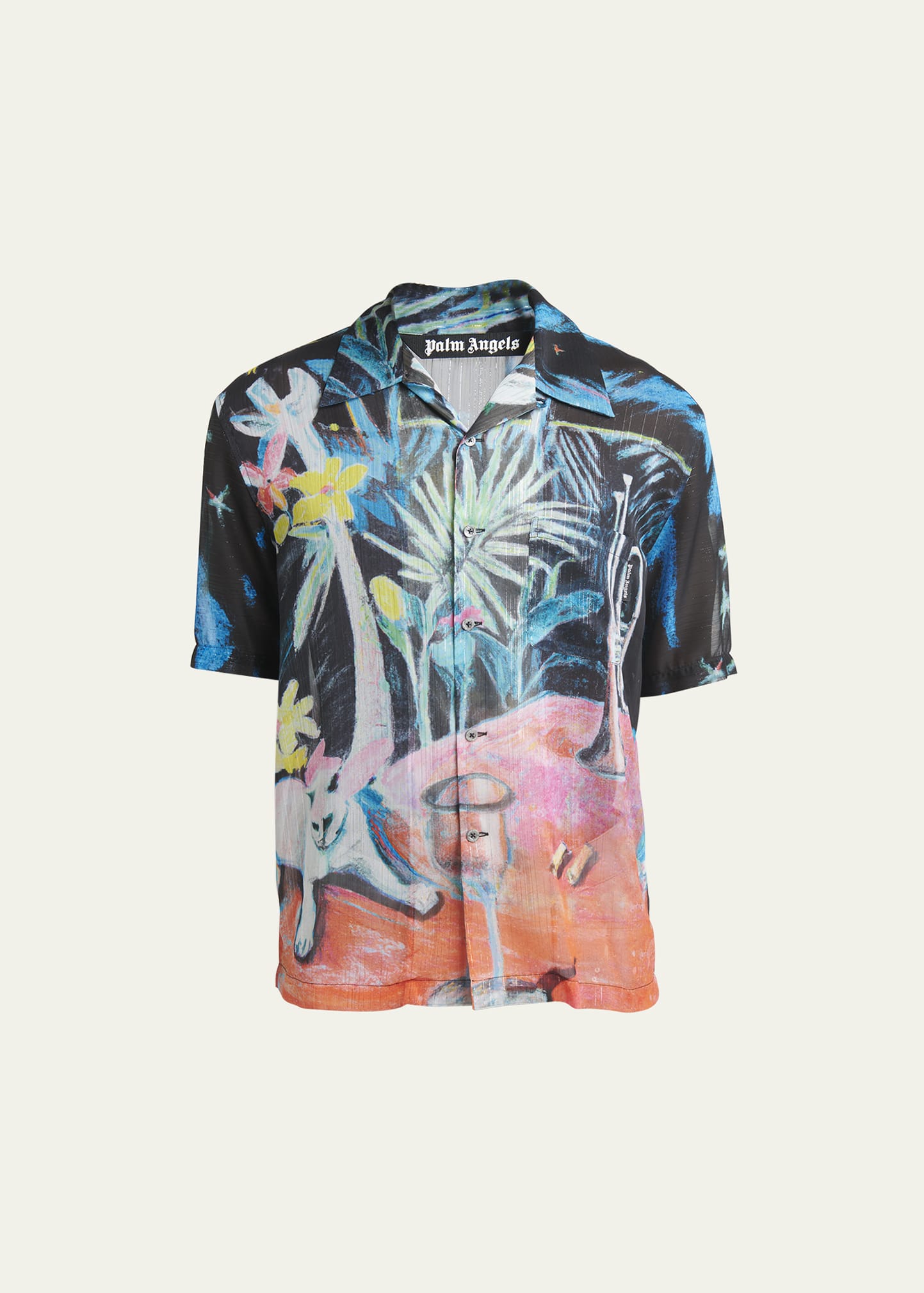 PALM ANGELS MEN'S SHEER OIL ON CANVAS CAMP SHIRT