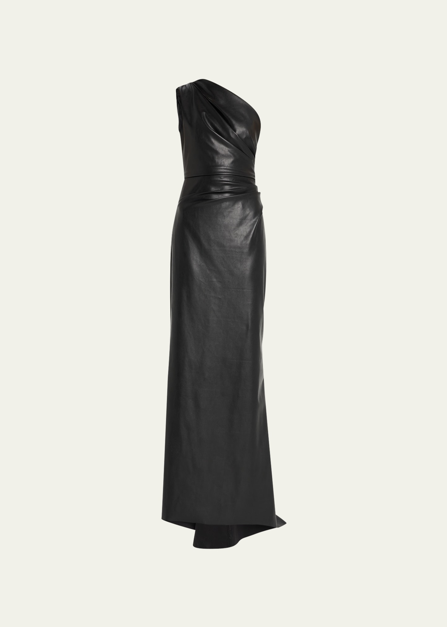 One-Shoulder Faux Leather Draped Gown