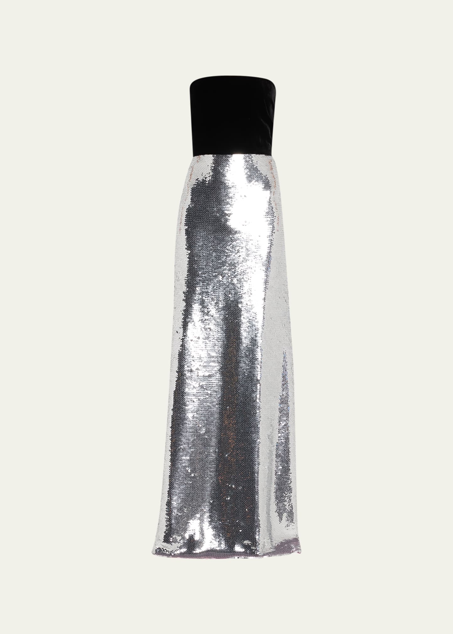 Strapless Sequin-Embellished Gown with Velvet Train