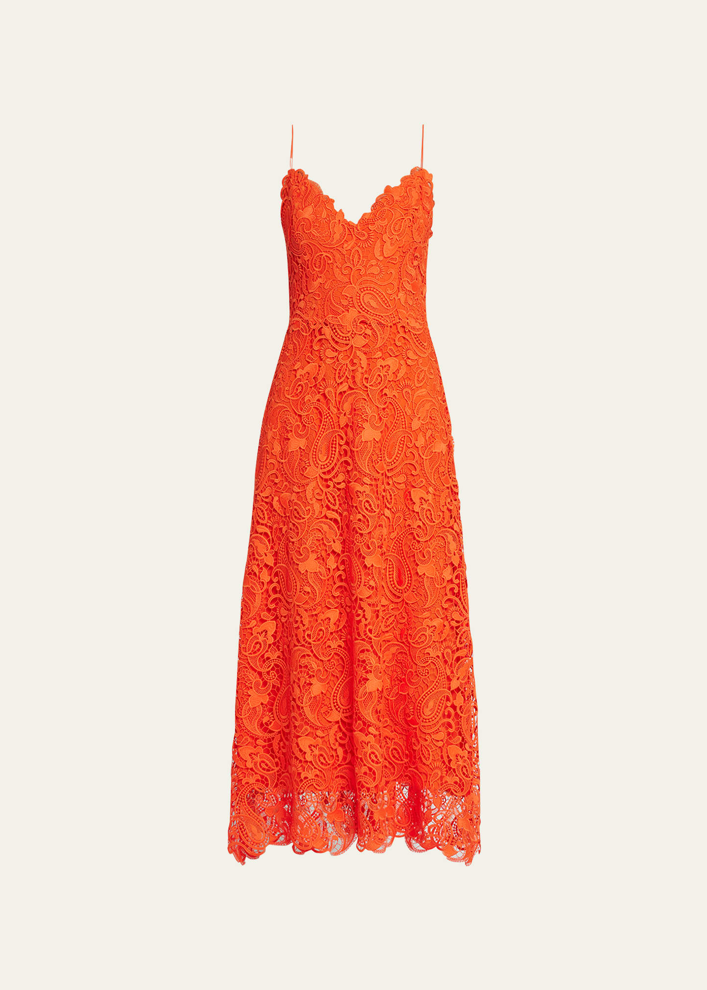 Monique Lhuillier Paisley Lace Midi Dress In Poppy Red