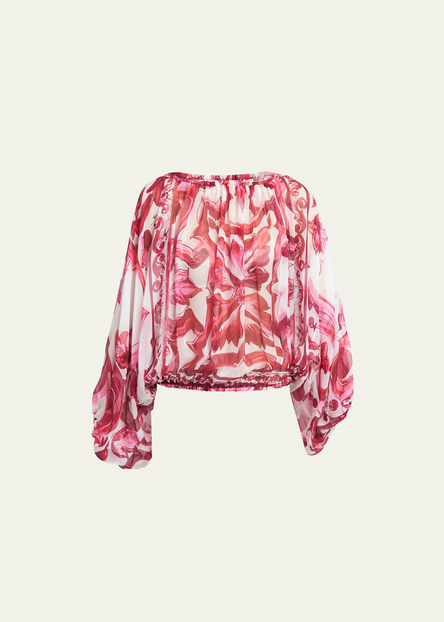 Dolce & Gabbana Chiffon Top In Majolica Print In Naturalwhi