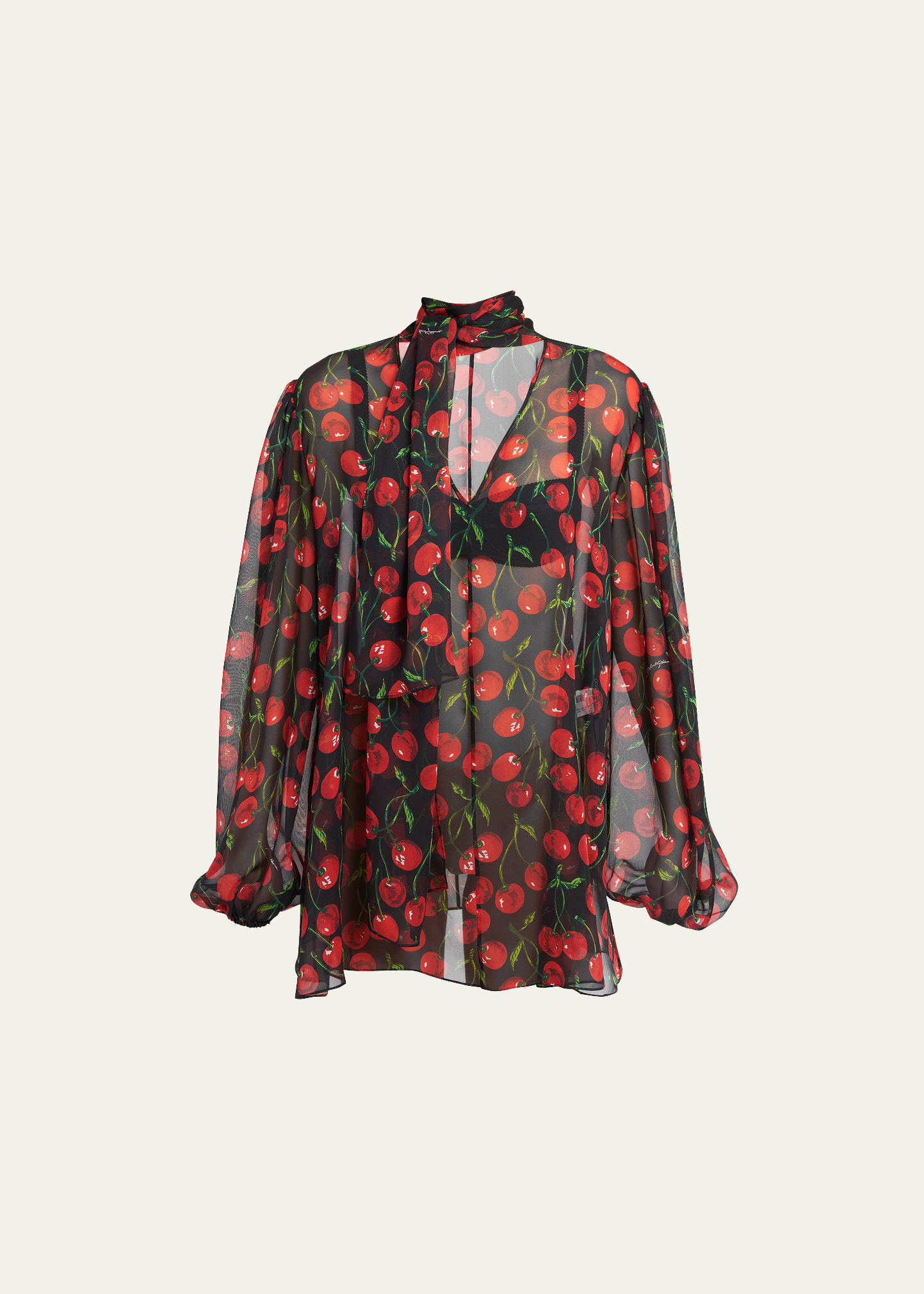 Dolce & Gabbana Cherry Printed Silk Chiffon Shirt In Black