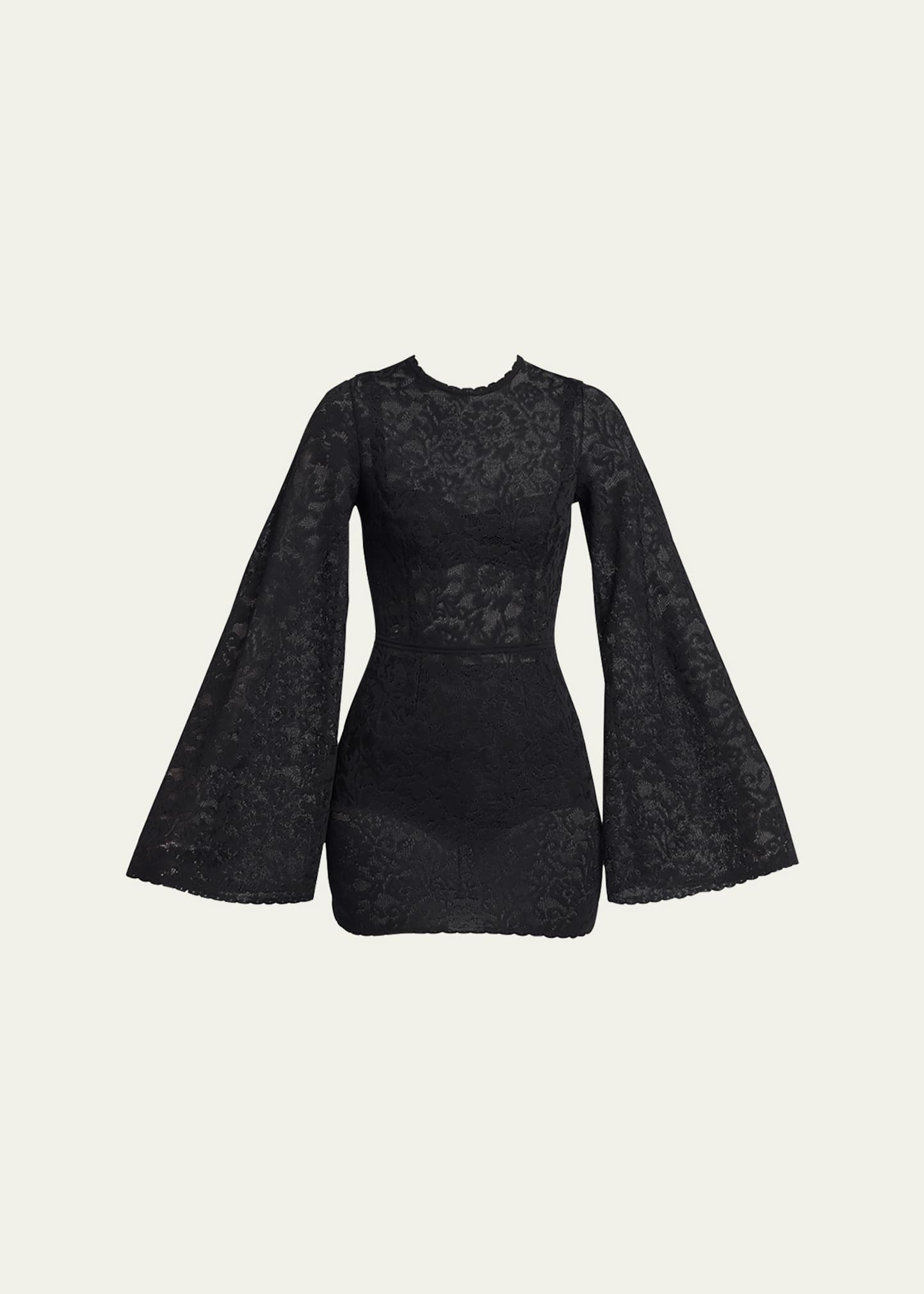 Shop Dolce & Gabbana Lace Bell-sleeve Mini Dress In Black