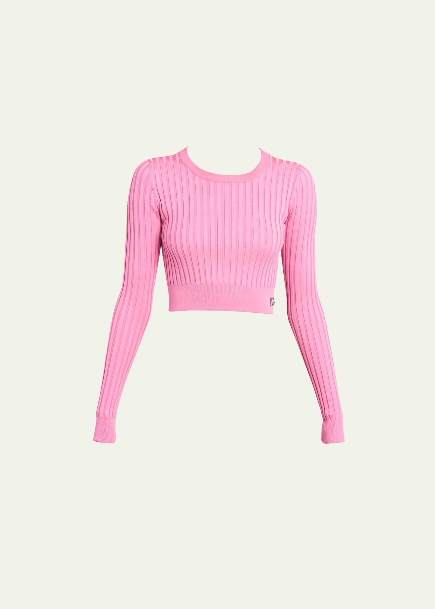 Dolce & Gabbana Cropped Sweater In Ribbed Silk In Dark Pink