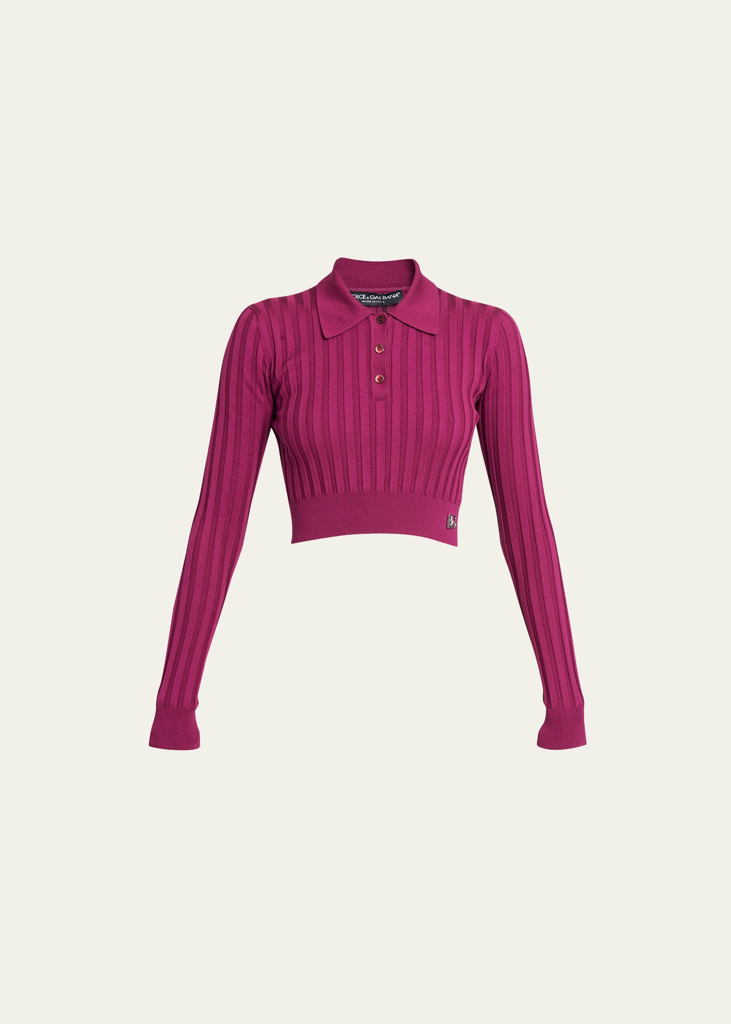 DOLCE & GABBANA CROPPED KNIT POLO TOP WITH LOGO DETAIL