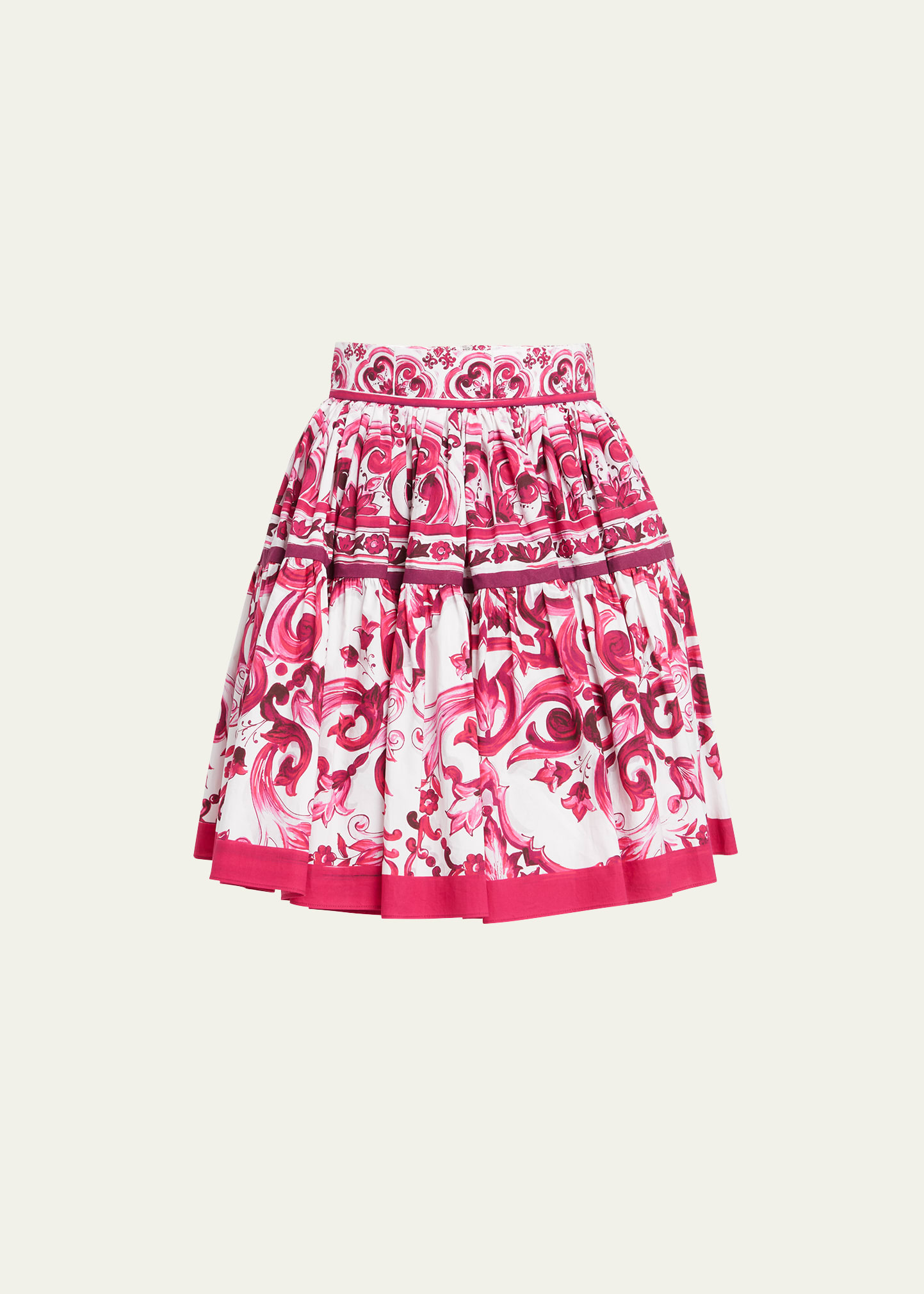 Dolce & Gabbana Printed Poplin Short Skirt with Pleating