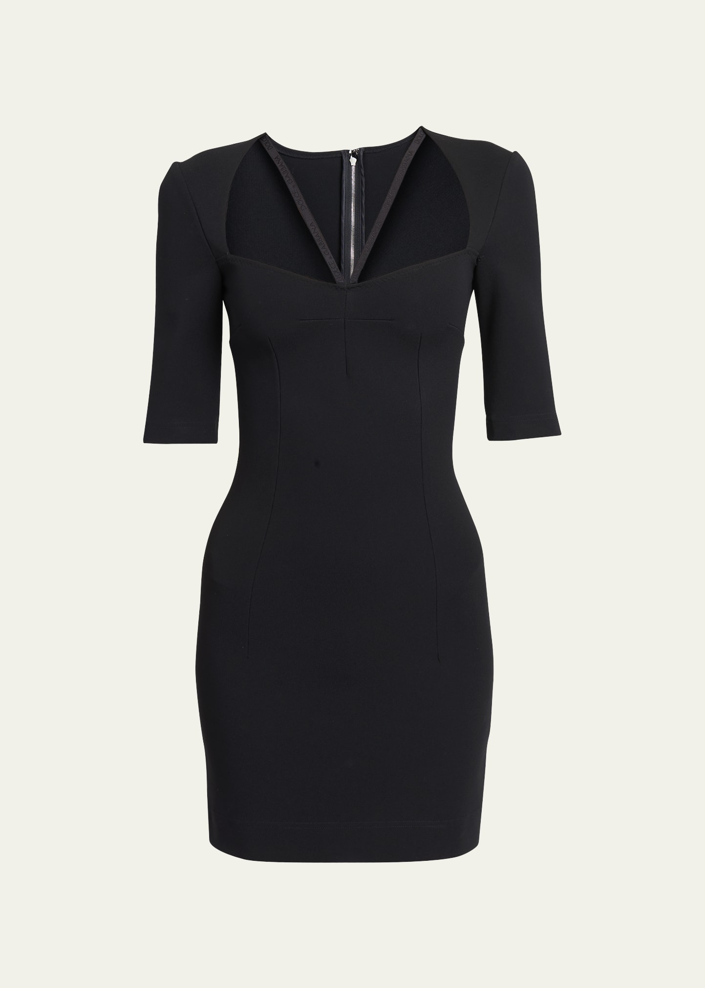 Dolce & Gabbana Black Mini Dress With Short Sleeves And Neckline Detail In Viscose Blend Woman In Black