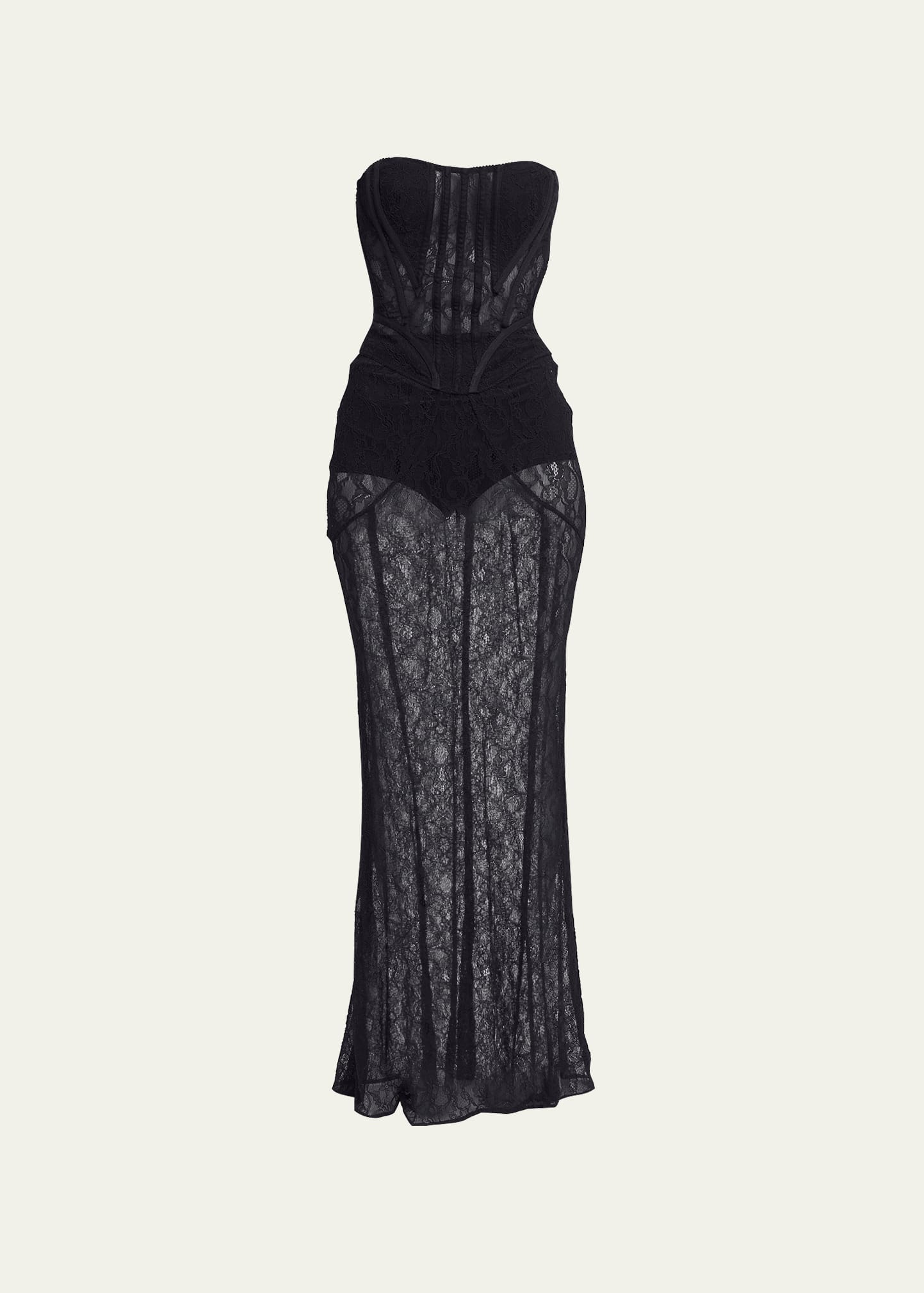 Dolce & Gabbana Strapless Lace Gown In Black