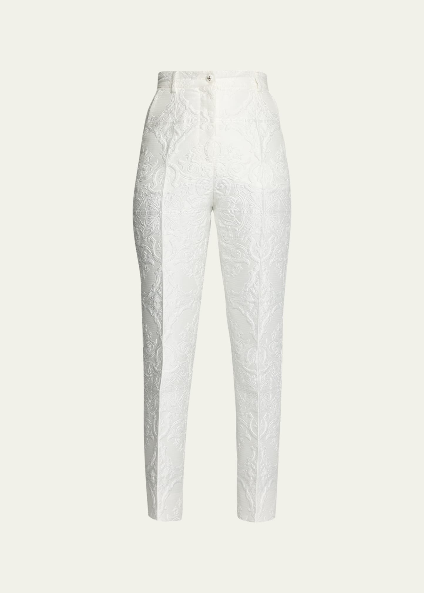 Dolce & Gabbana Brocade Slim-leg Pants In Naturalwhi