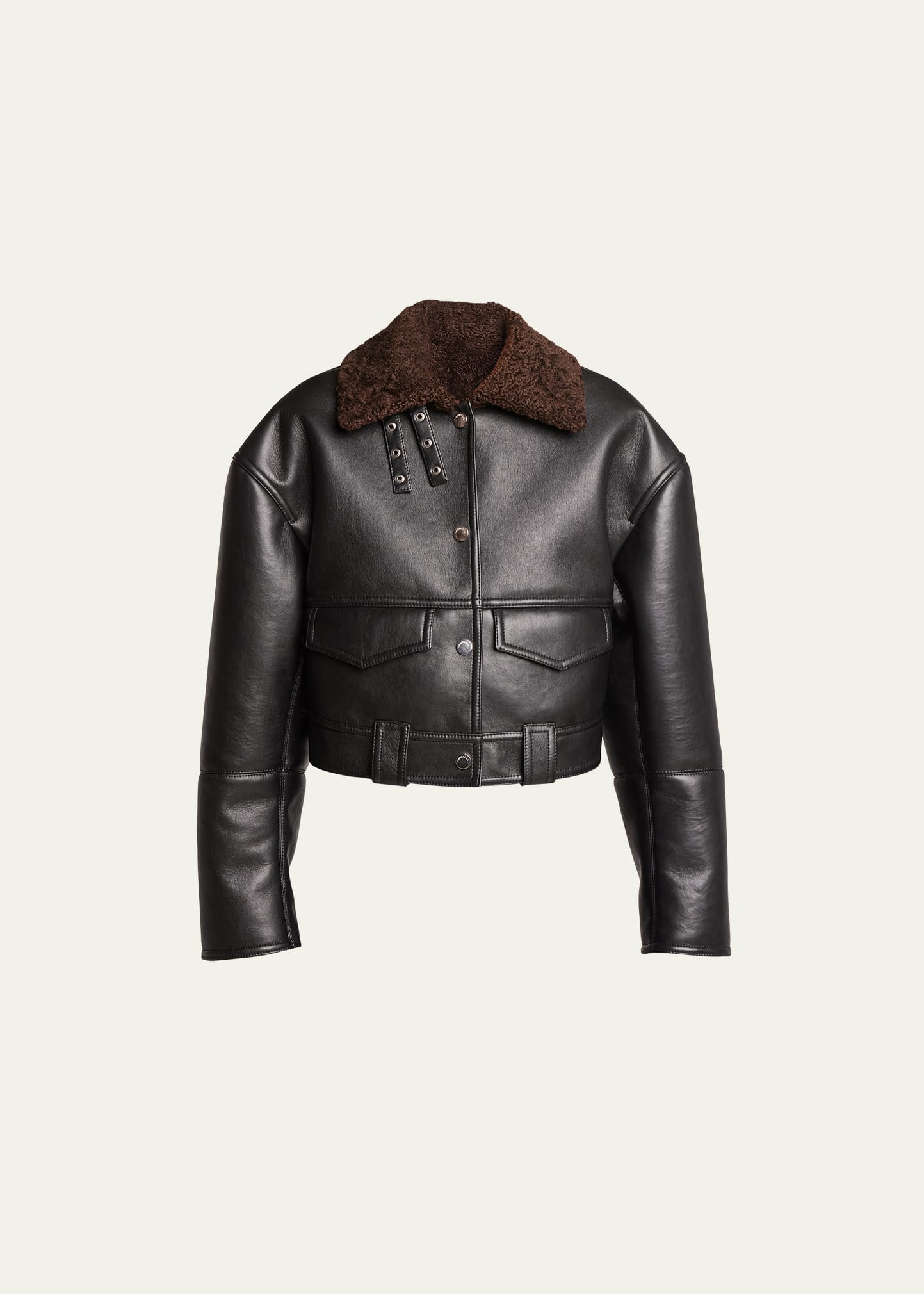 Nanushka Short Sherpa-collar Jacket In Black/brown