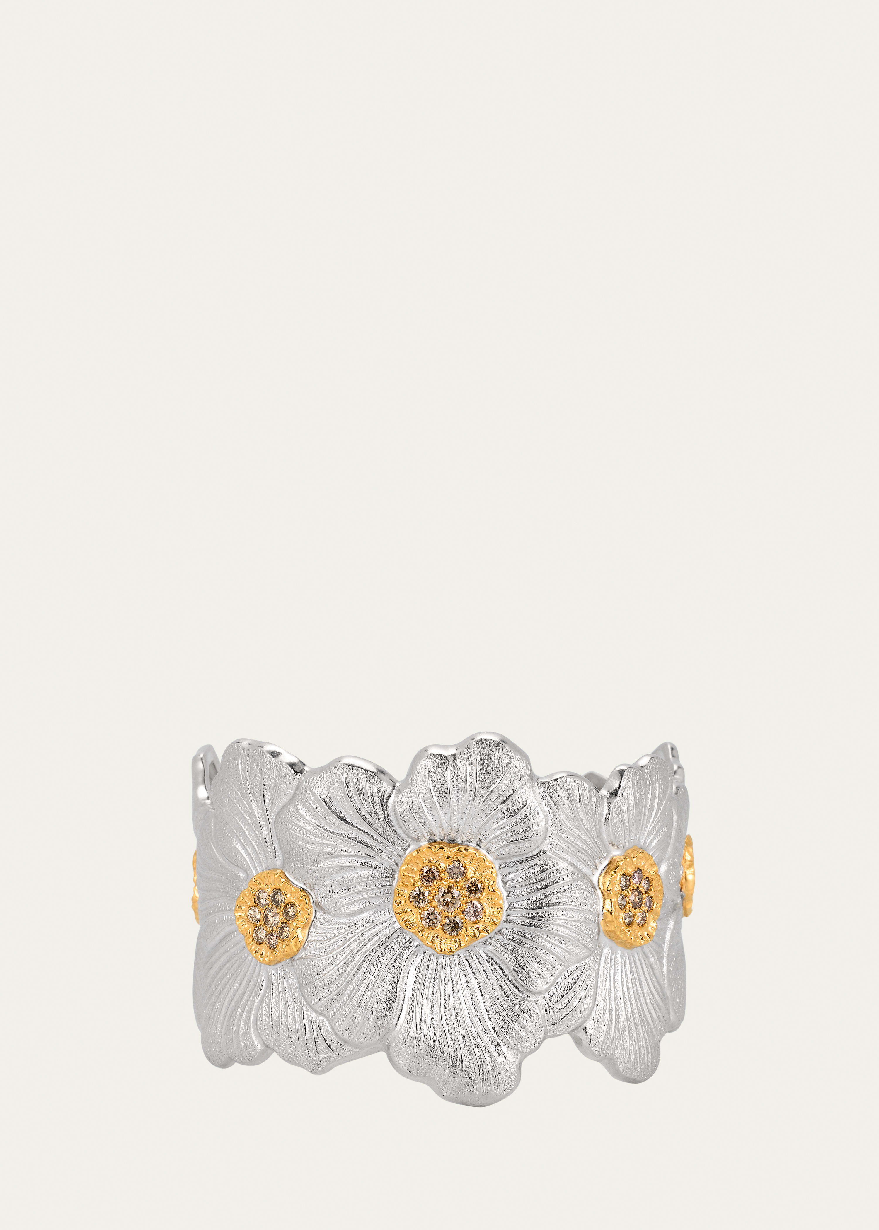 Buccellati Silver And 18k Yellow Gold Gardenia Blossoms Bracelet With Diamonds