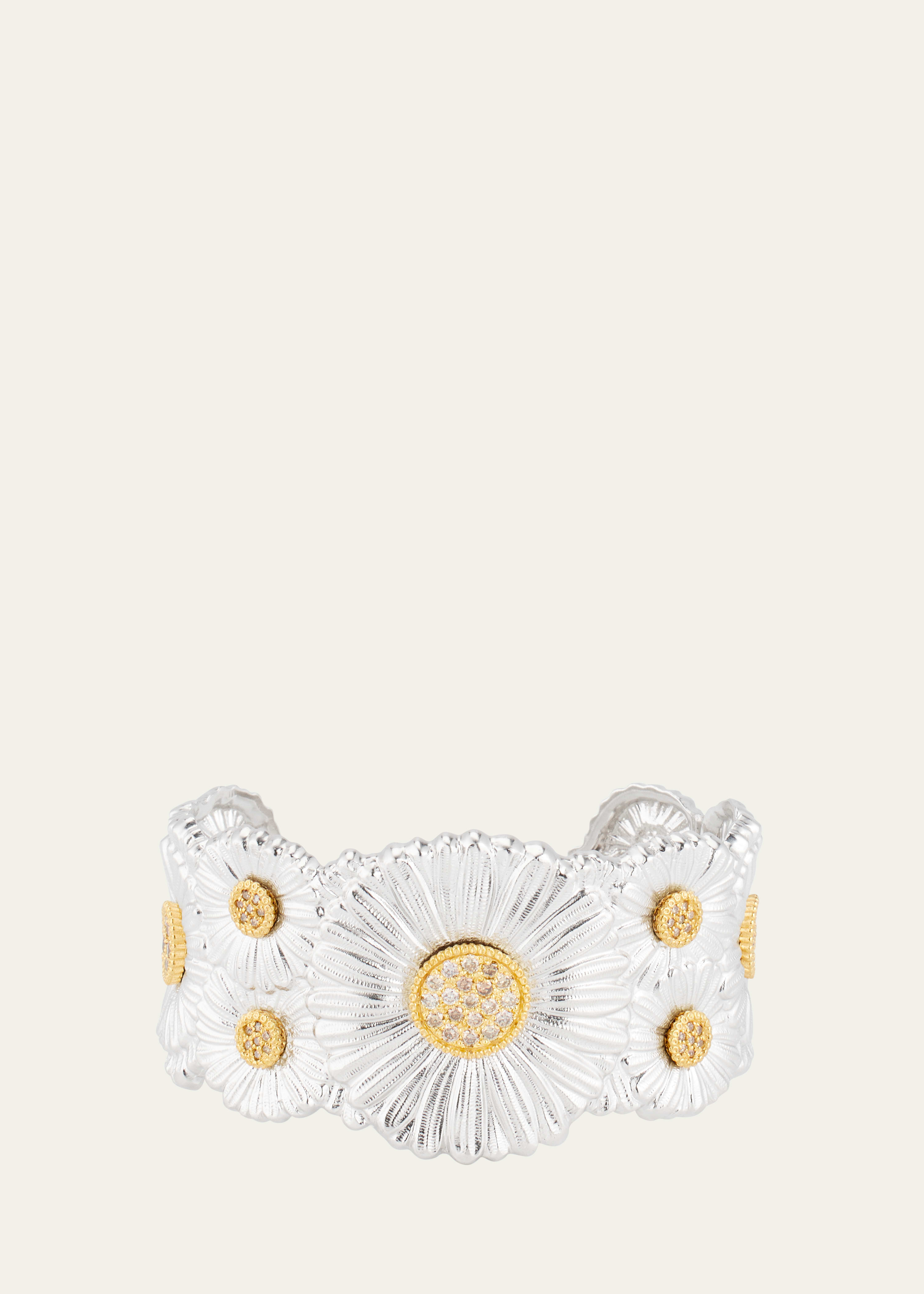 Buccellati Silver And 18k Gold Daisy Blossoms Bracelet With Diamonds In White