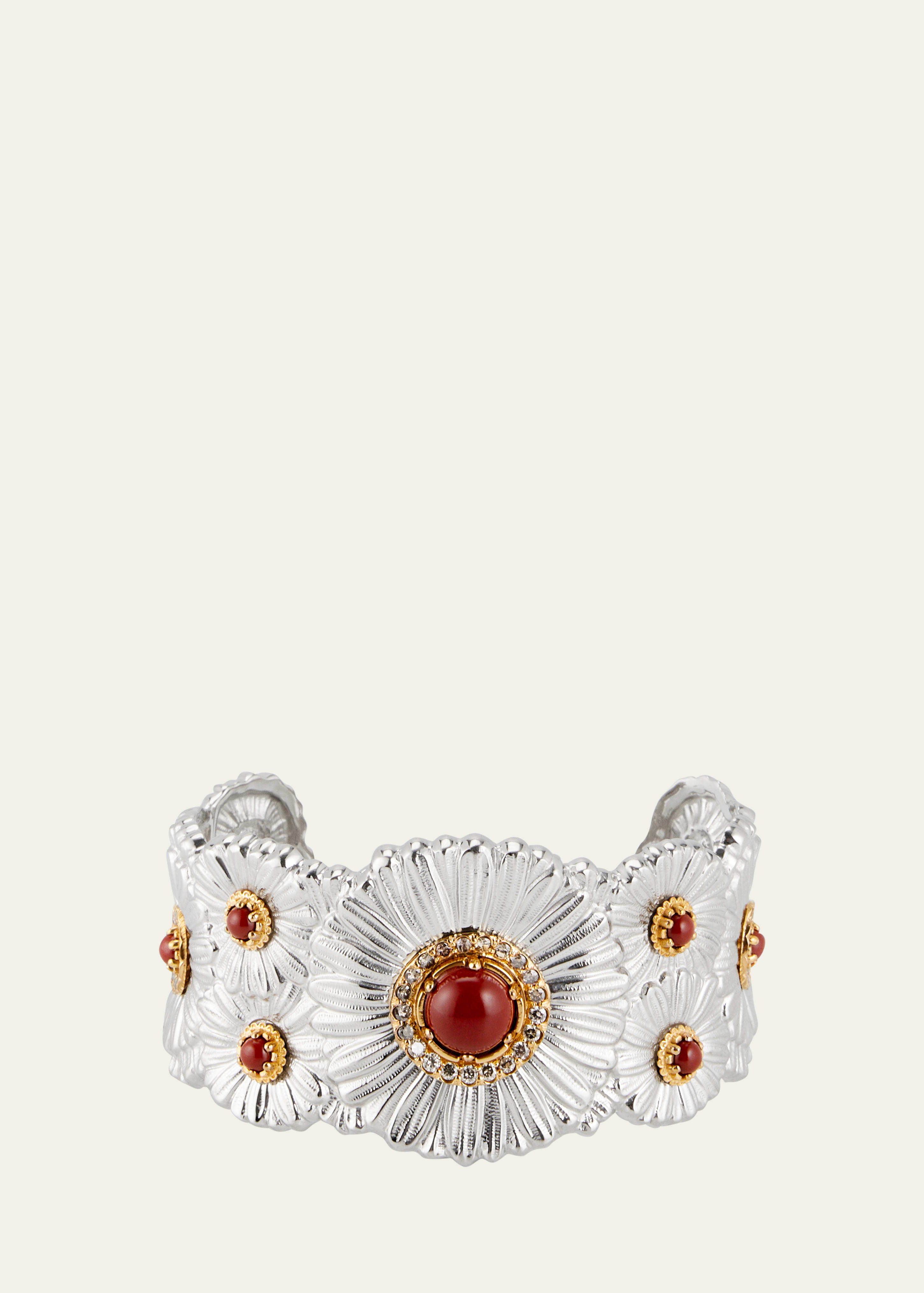 Shop Buccellati Silver And 18k Gold Daisy Blossoms Bracelet With Red Jasper And Diamonds