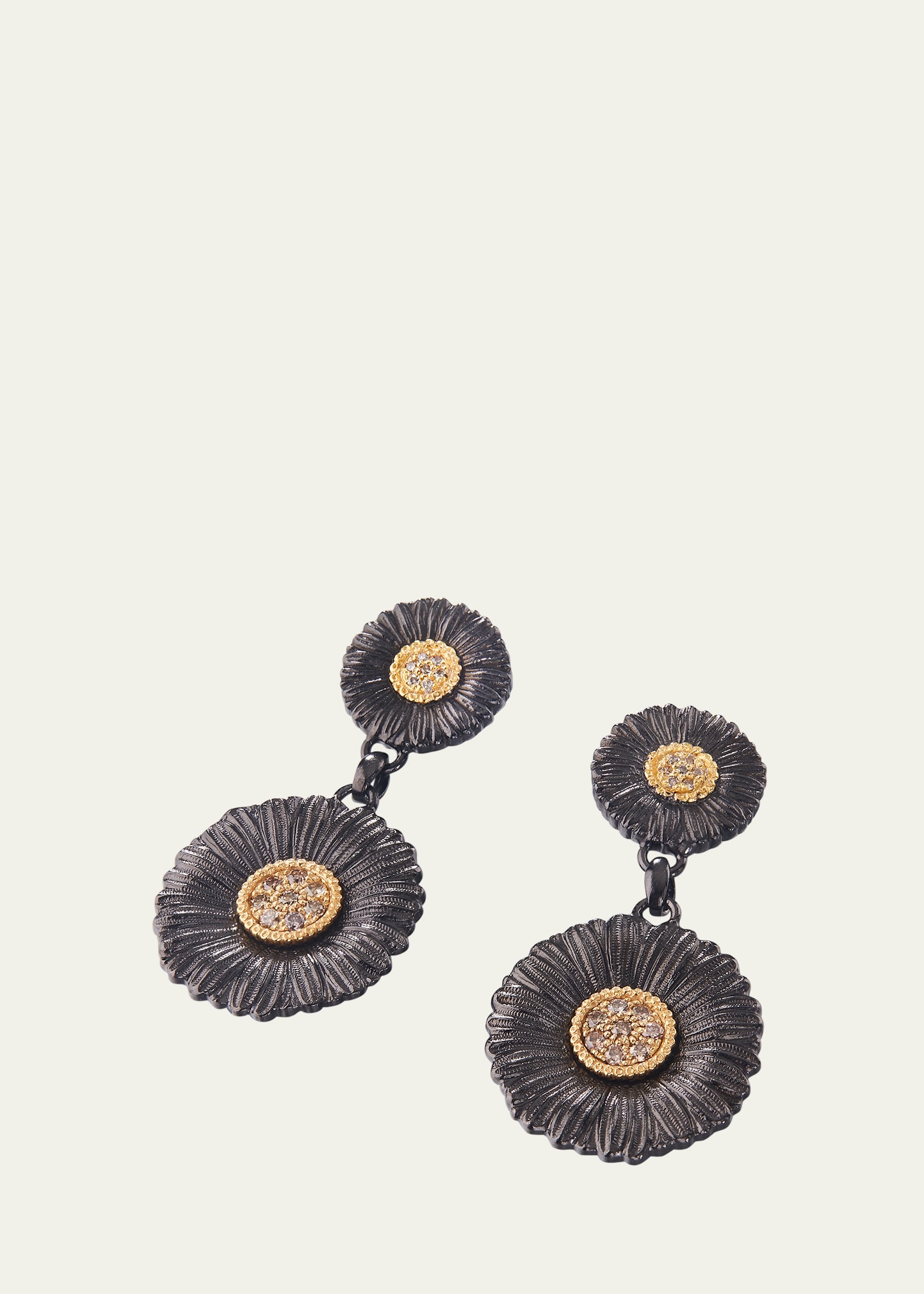 Blossoms Daisy Burnished Sterling Silver and 18K Yellow Gold Diamond Pendant Earrings