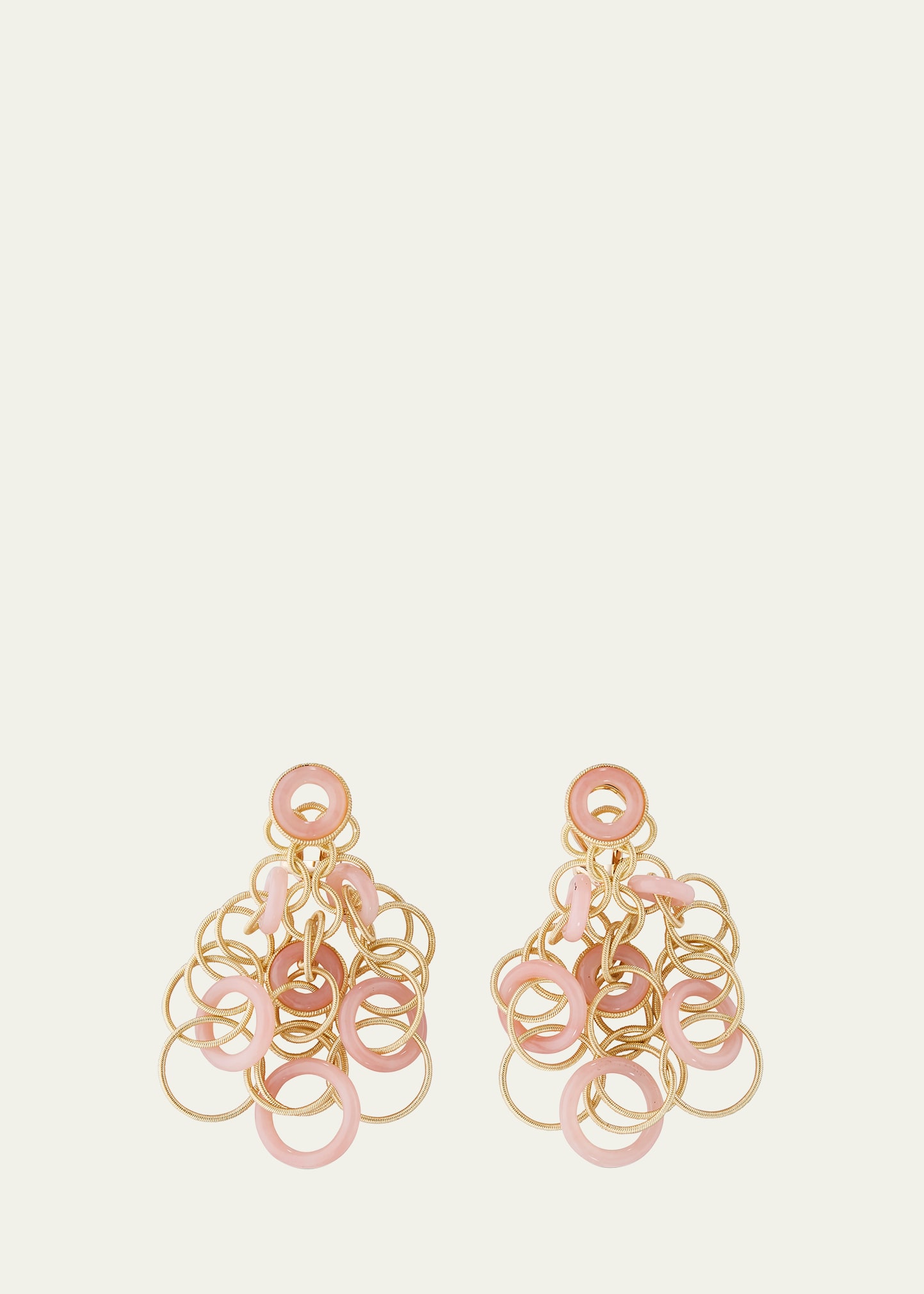 Hawaii 18K Yellow Gold Pink Opal Earrings, 5cm