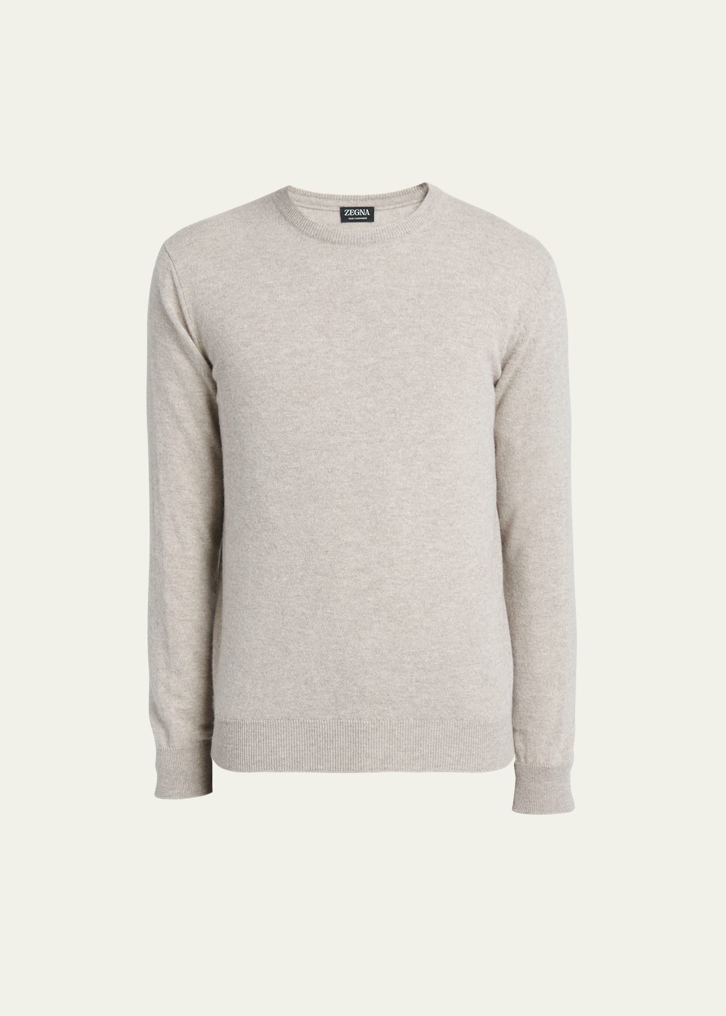 Zegna Ribbed Cashmere Crewneck Sweater In Light Beige Sld