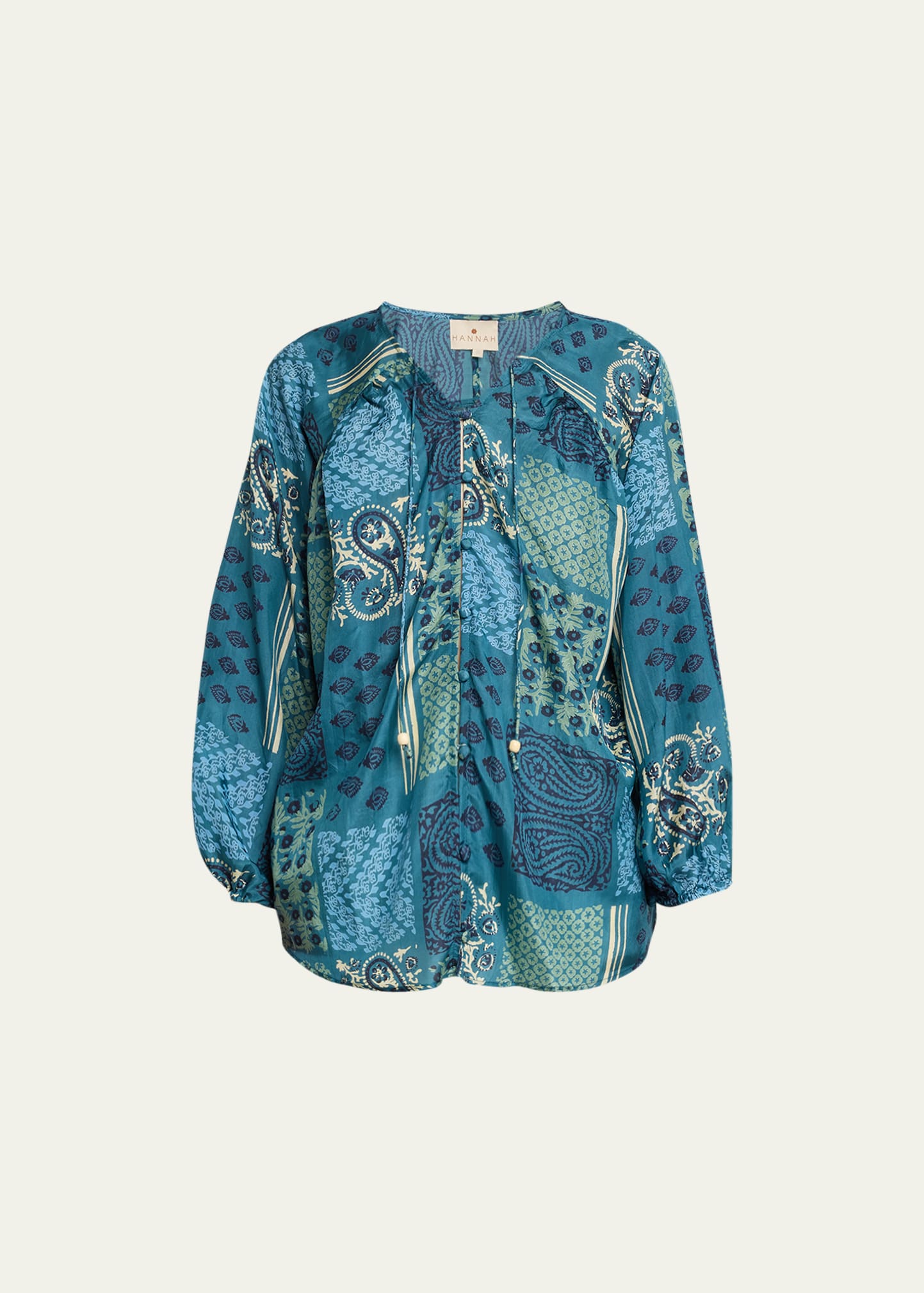 Odette Silk Habotai Split-Neck Button-Front Blouse