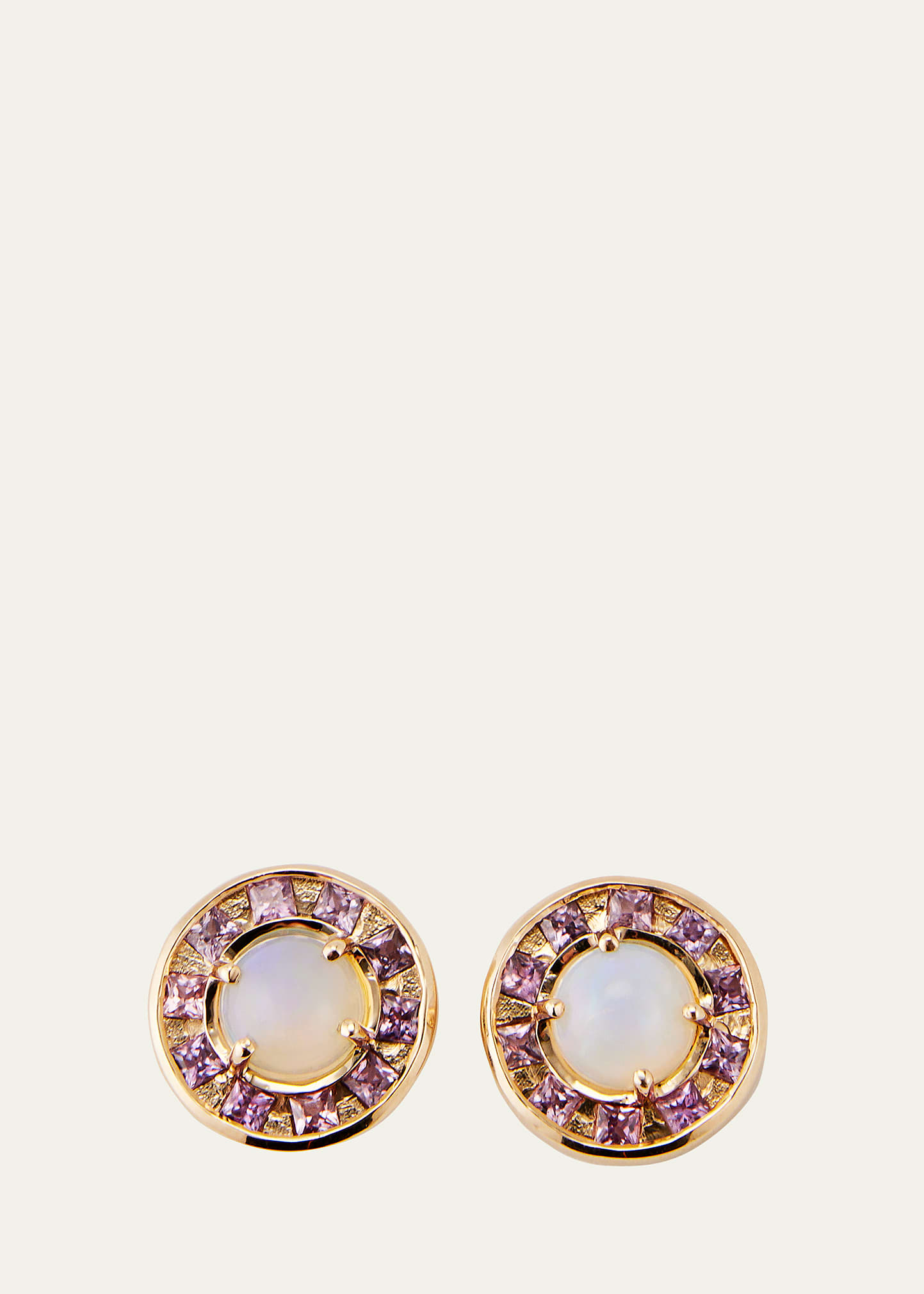 14k Gold Full Moon Pink Sapphire and Opal Earrings