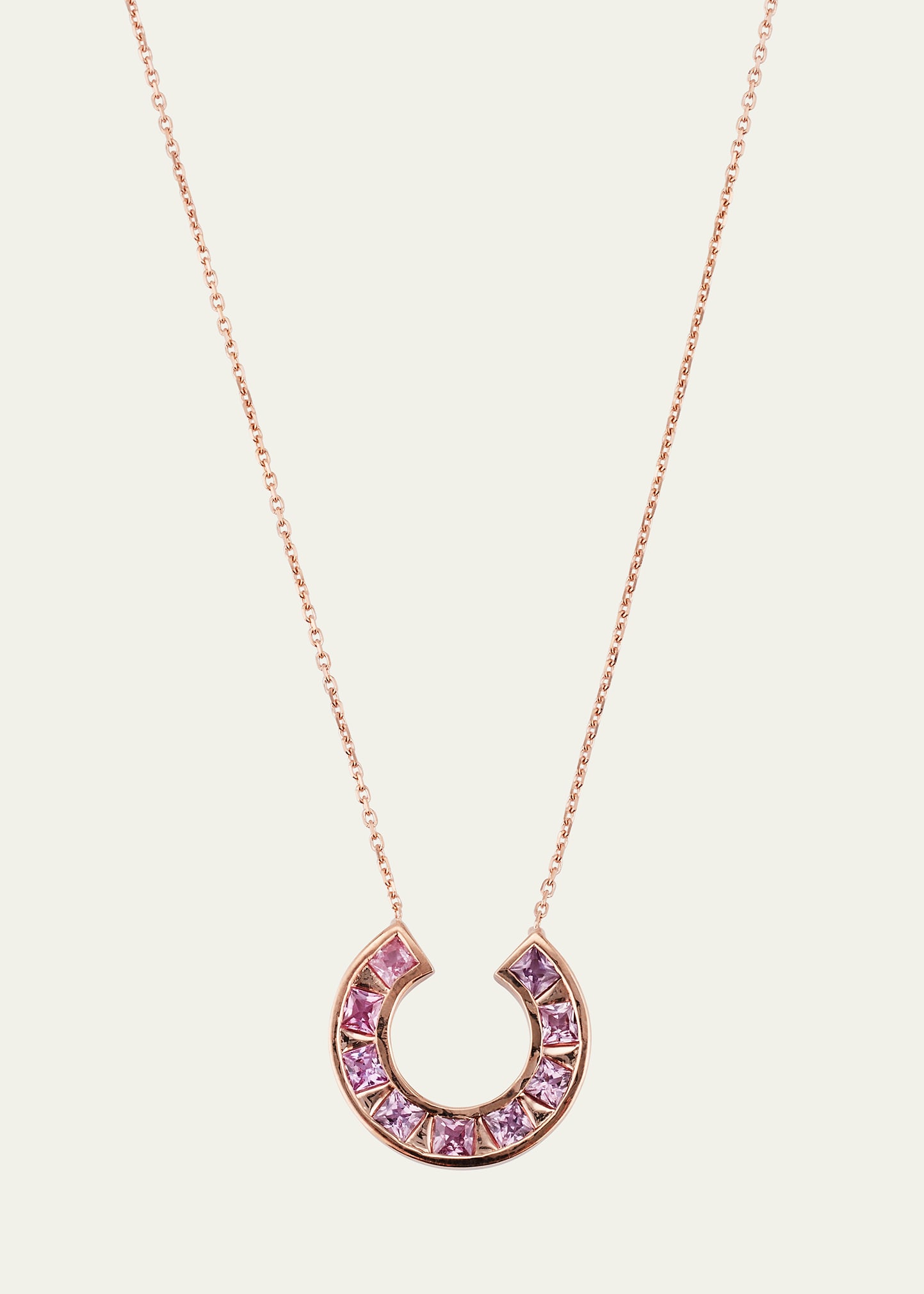 14k Rose Gold Sundial Pink Sapphire Pendant Necklace