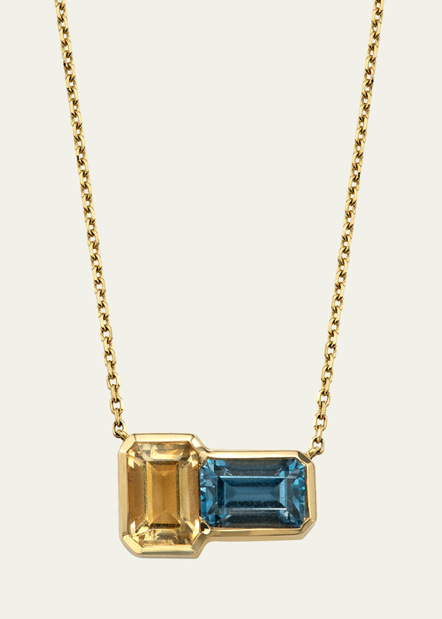 14k Gold Orb Blue topaz and Citrine Pendant Necklace