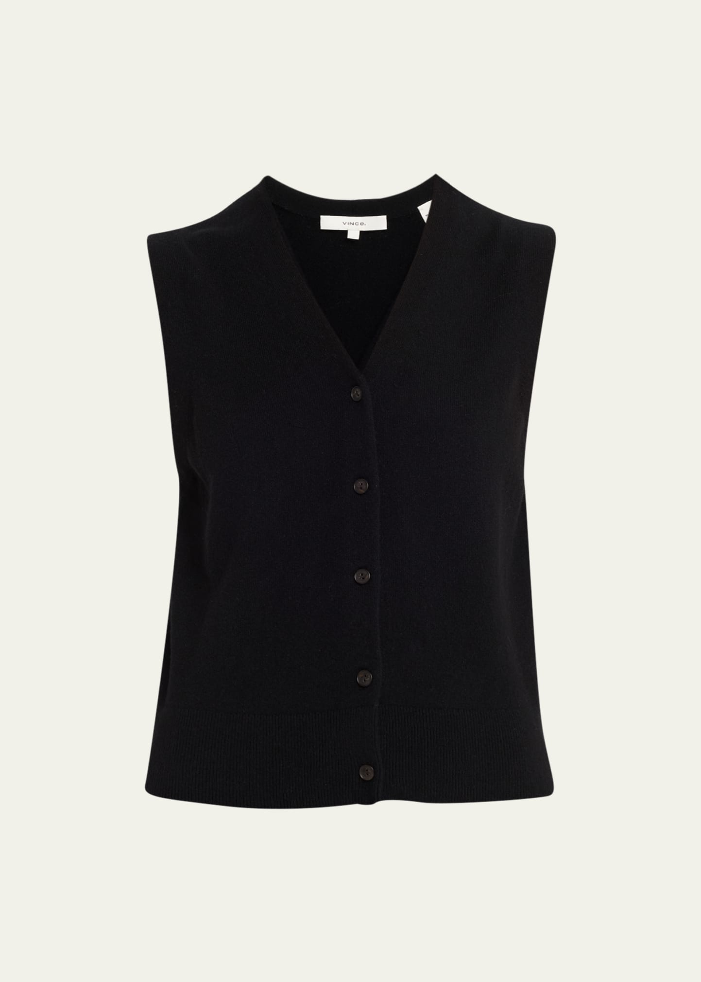 Vince Shrunken Wool Knit Button-front Sweater Vest In Black