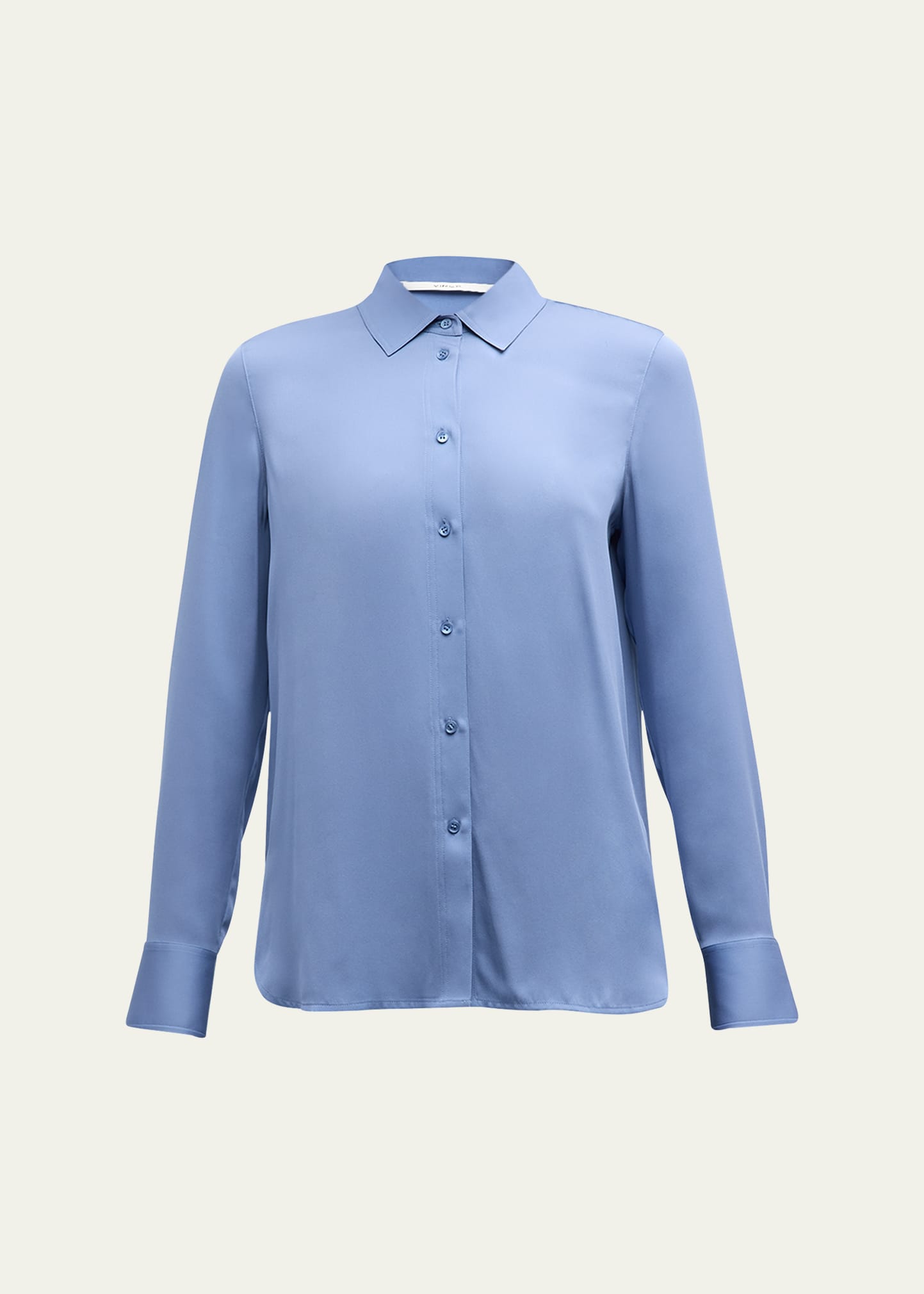 Shop Vince Slim-fitted Stretch Silk Button-front Blouse In Azure Gem