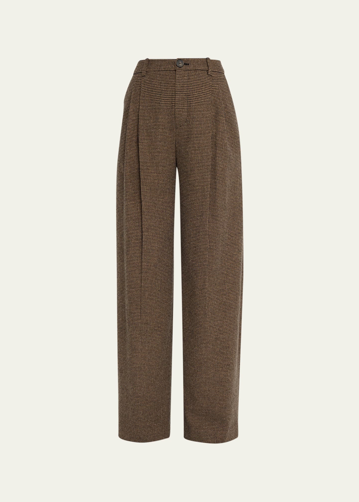 Shop Vince Houndstooth Pleated-front Straight-leg Pants In Blackcamel