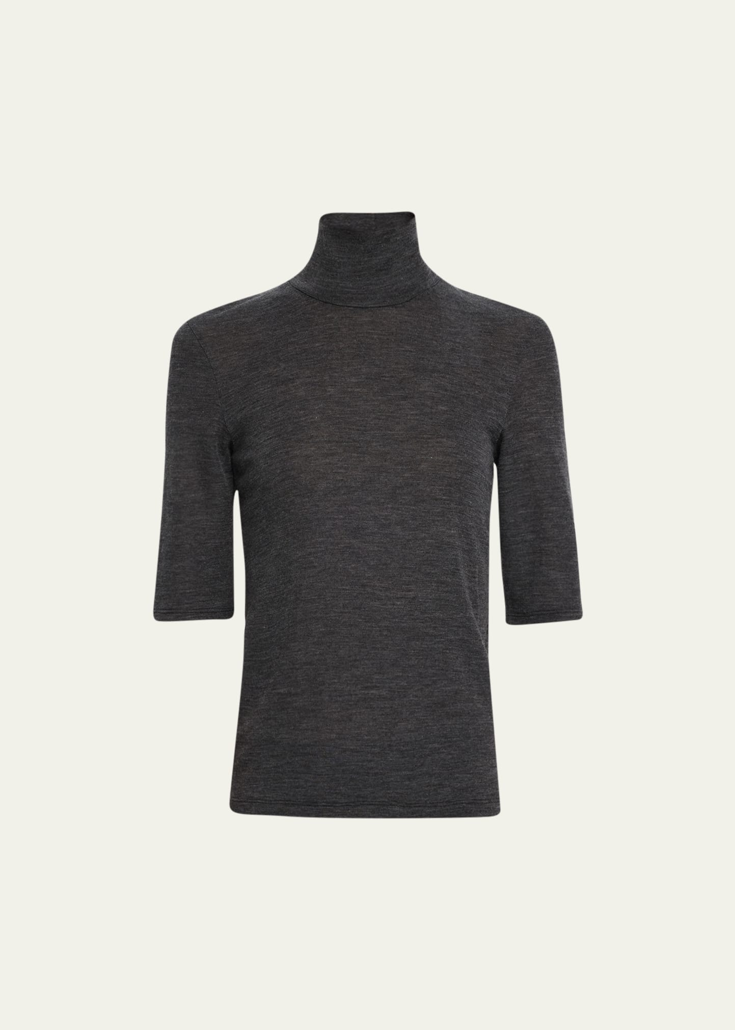 Vince Merino Wool Elbow-sleeve Turtleneck T-shirt In H Charcoal
