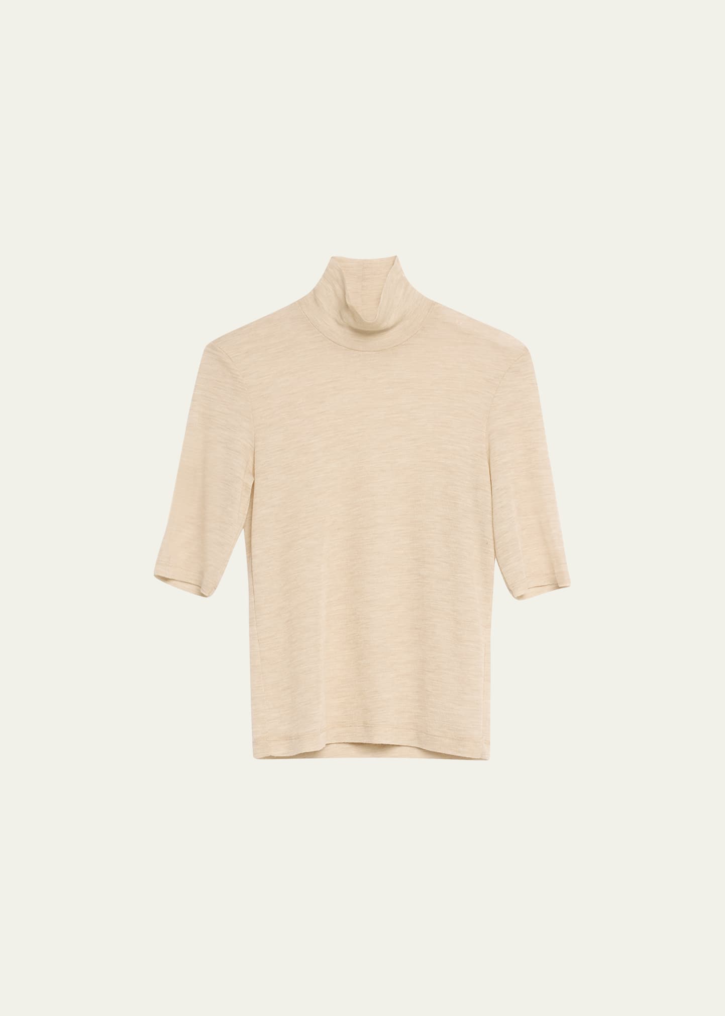 Shop Vince Merino Wool Elbow-sleeve Turtleneck T-shirt In H Sesame