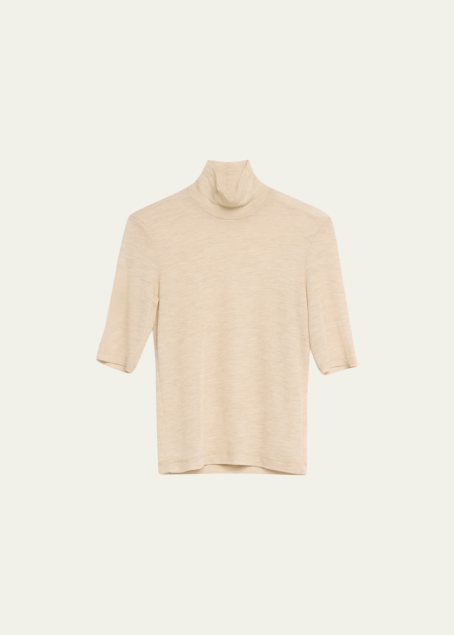 Vince Merino Wool Elbow-sleeve Turtleneck T-shirt In H Sesame
