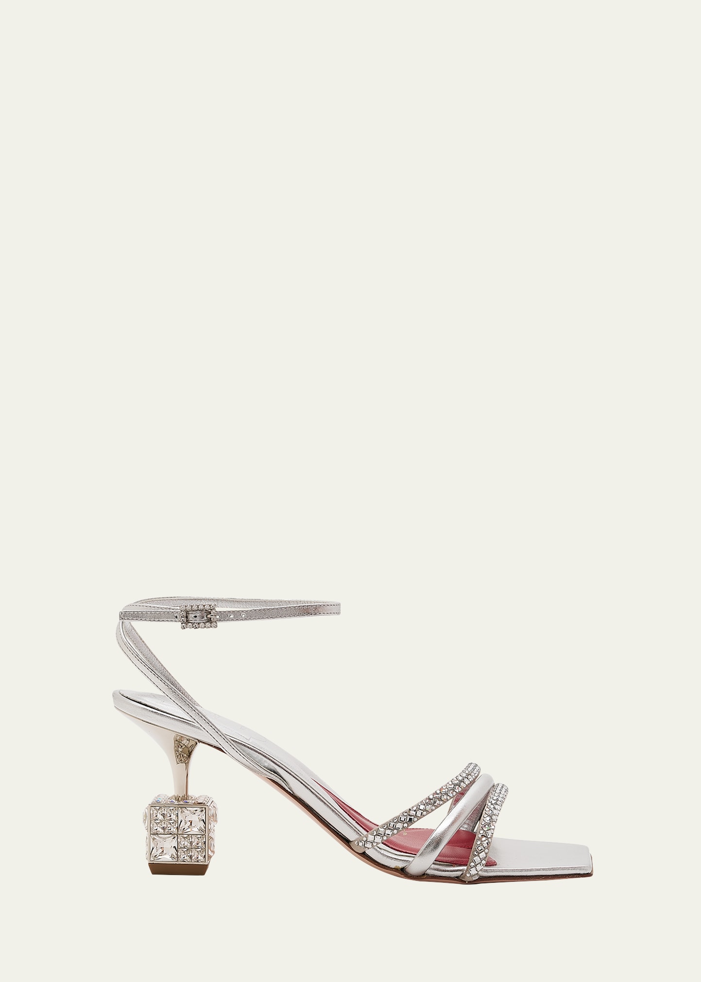 ROGER VIVIER BLING METALLIC STRASS CUBE-HEEL SANDALS