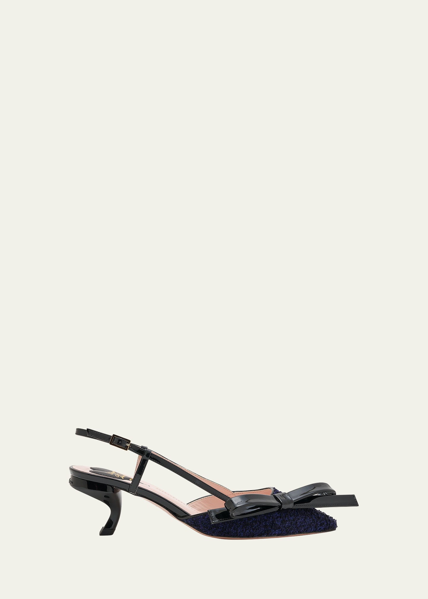 Roger Vivier Virgule Bow Wool Slingback Pumps In Blu Chiaro/nero