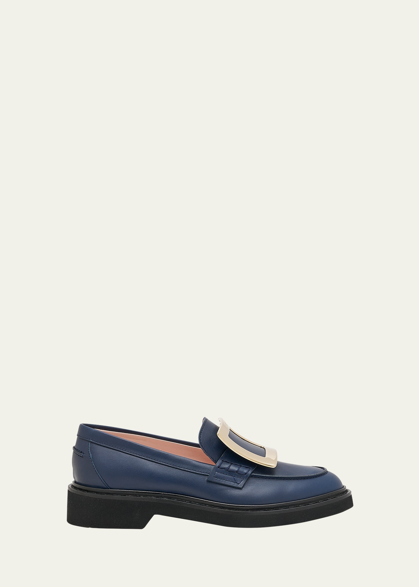 Roger Vivier 25mm Viv Rangers Buckle Leather Loafers In Pageant Blue