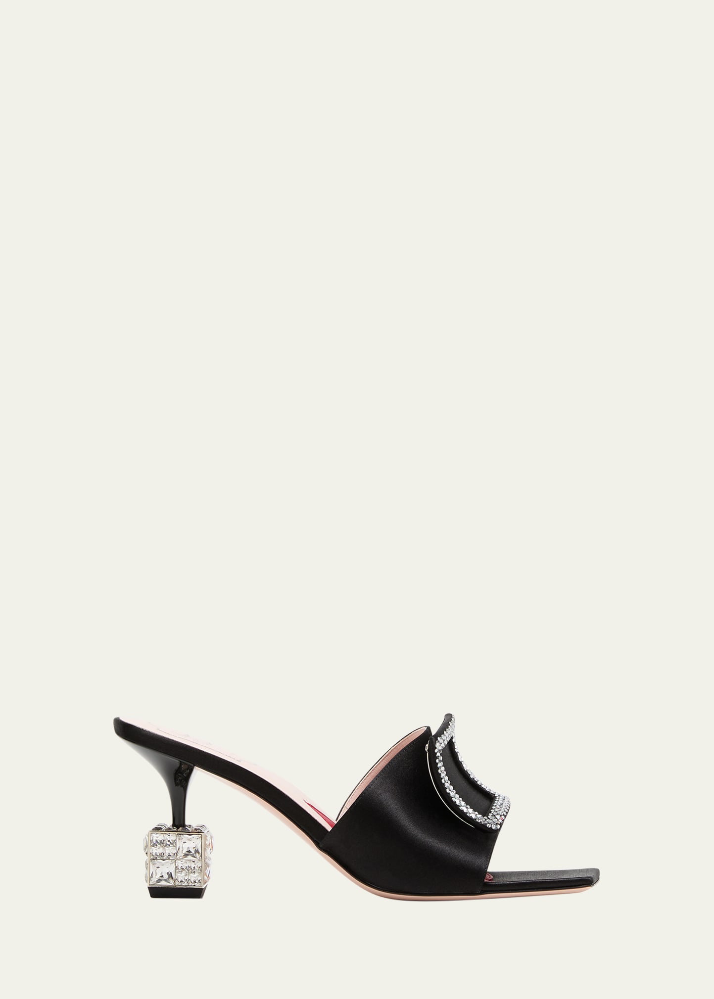 Roger Vivier Cube Crystal-heel Velvet And Leather Mules In Nero