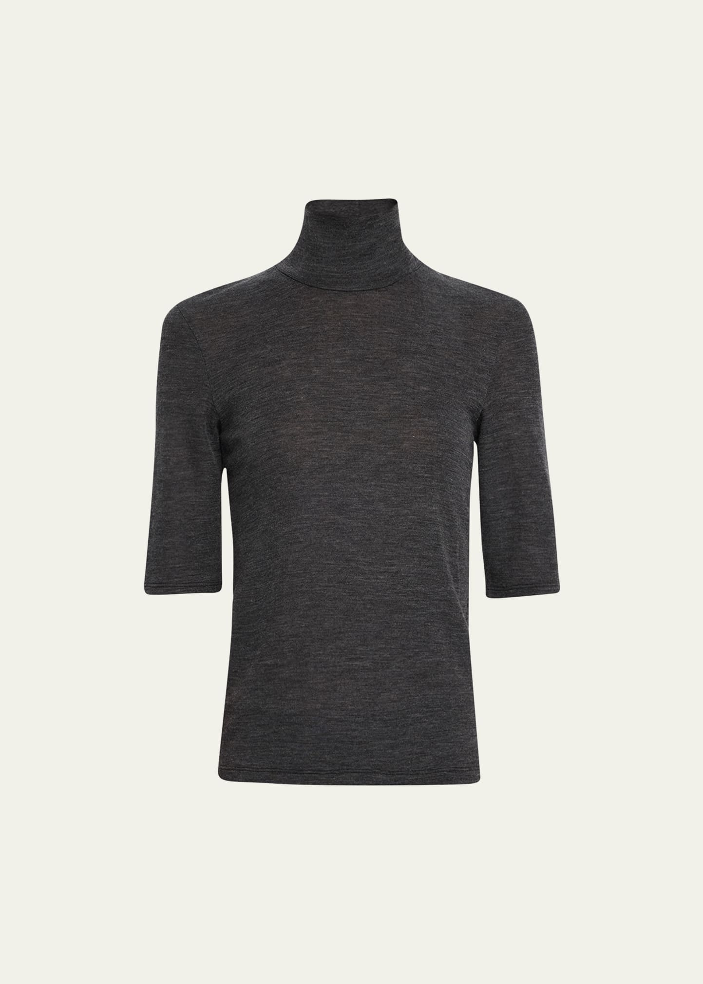 Vince Elbow Sleeve Merino Wool Turtleneck In Black Fig