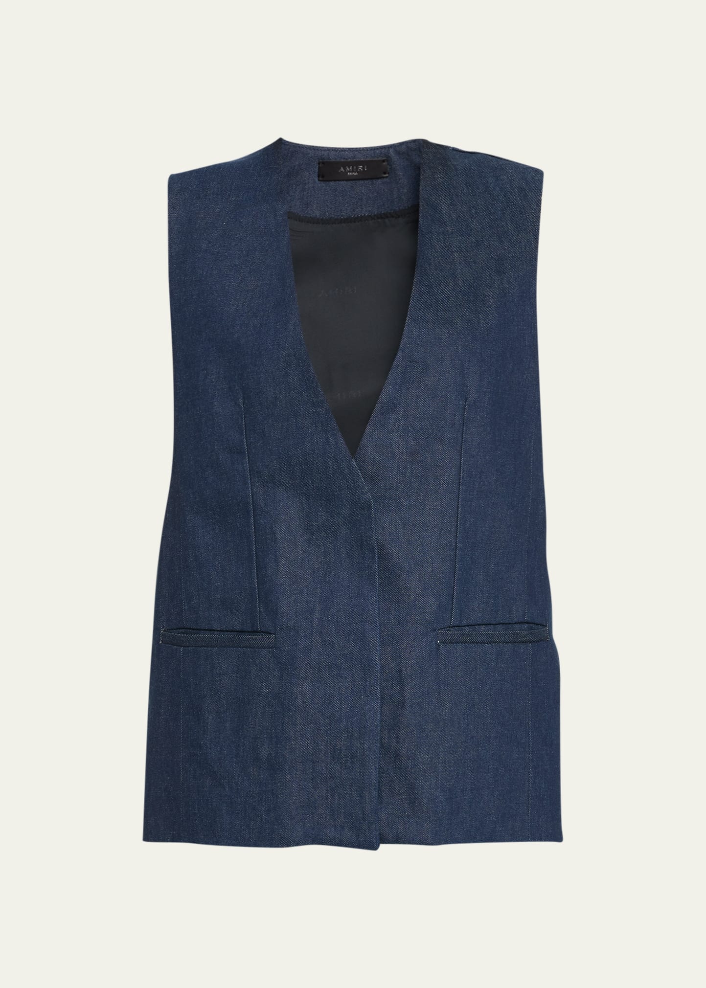 Amiri Collarless Single Breast Denim Vest In Raw Indigo