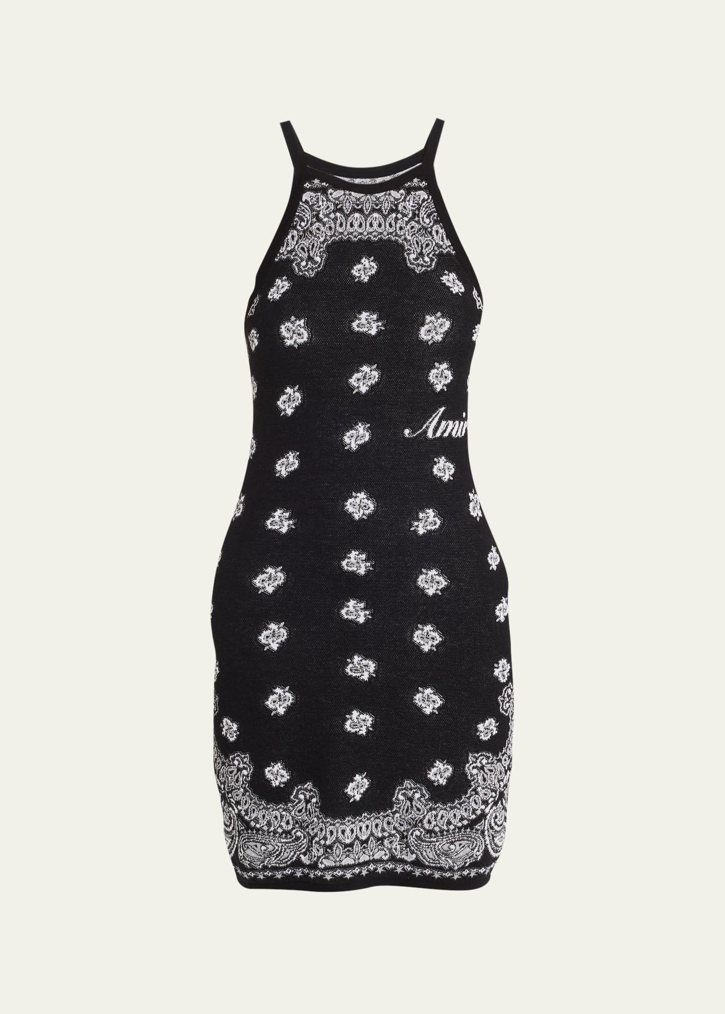 Shop Amiri Bandana Print Knit Mini Dress In Black