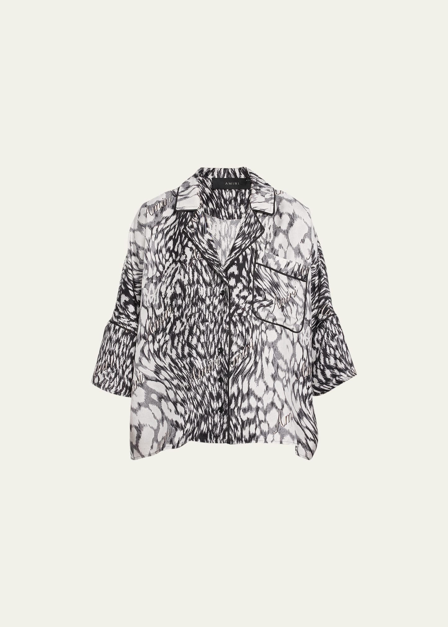 Logo Leopard-Print Silk Pajama Shirt