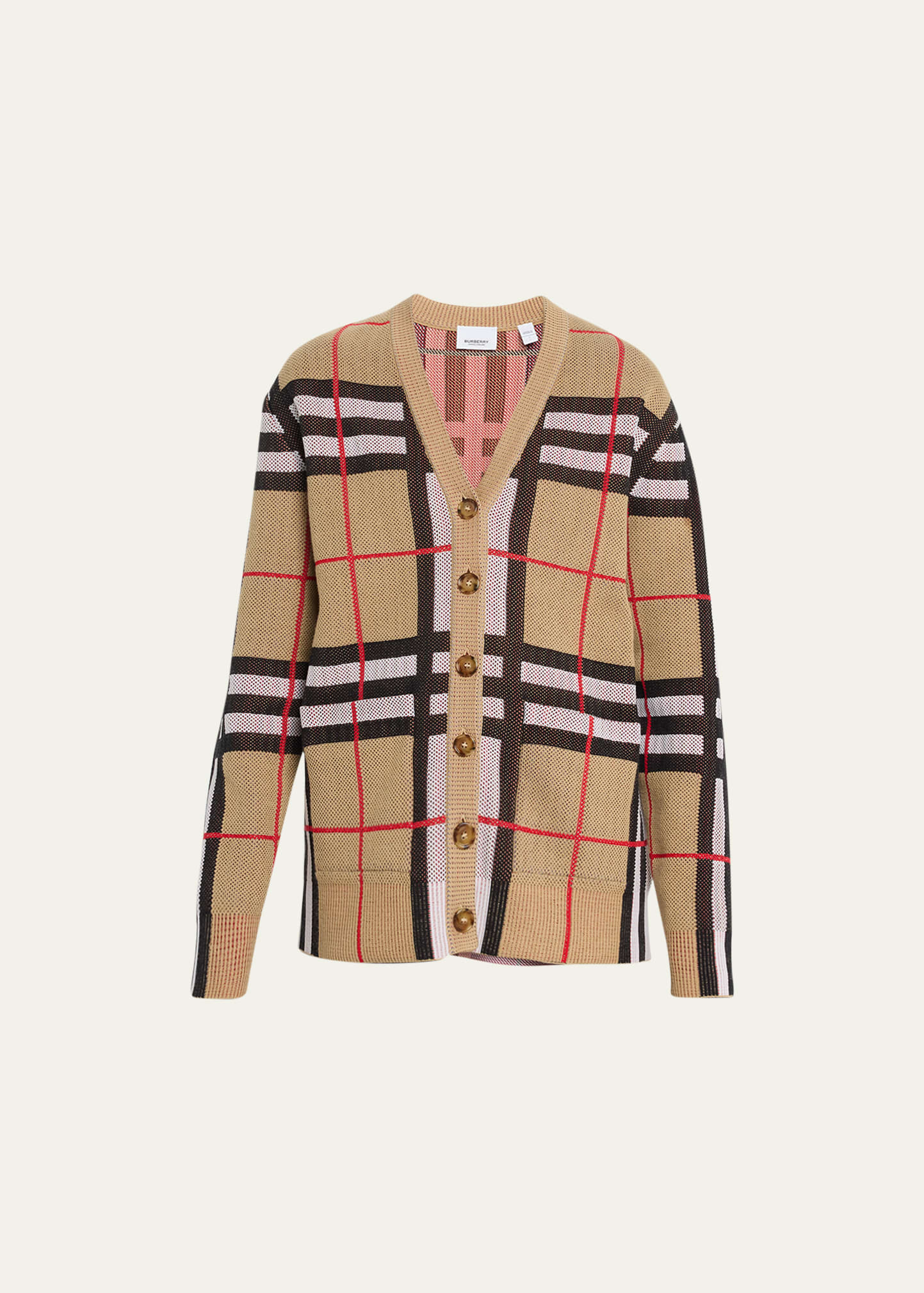 Burberry Check Technical Cotton Cardigan In Archive Beige